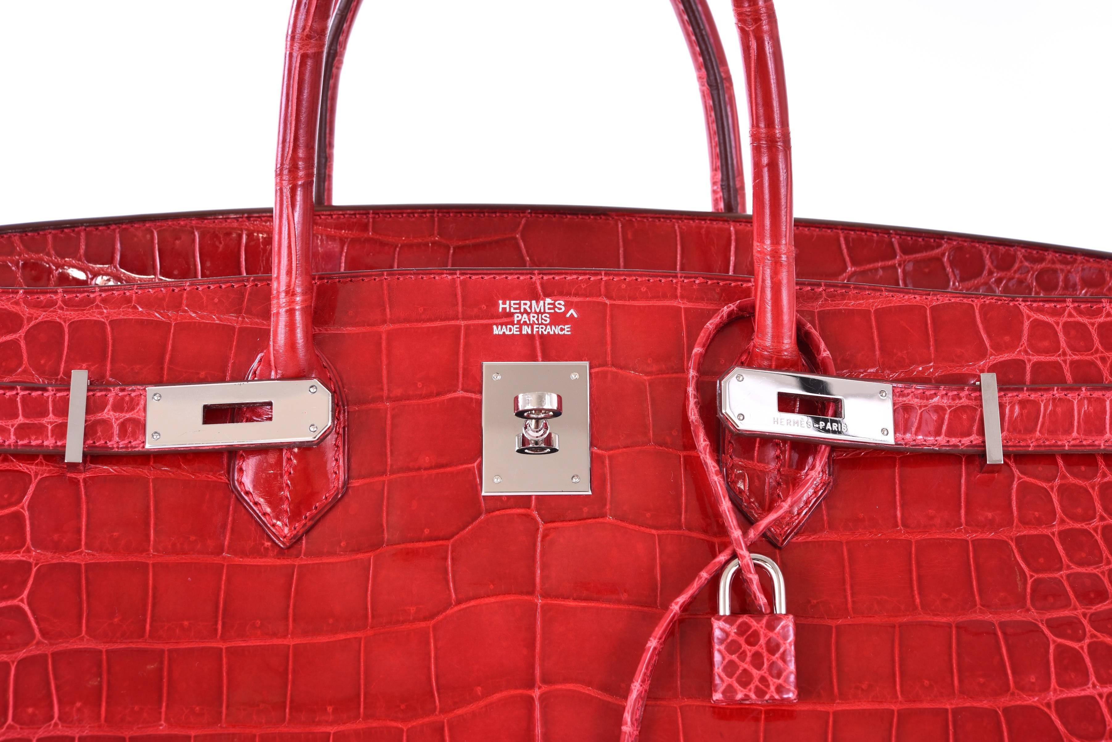 Hermes Birkin Bag 40cm Red Braise Porosus Crocodile JaneFinds In Excellent Condition For Sale In NYC Tri-State/Miami, NY