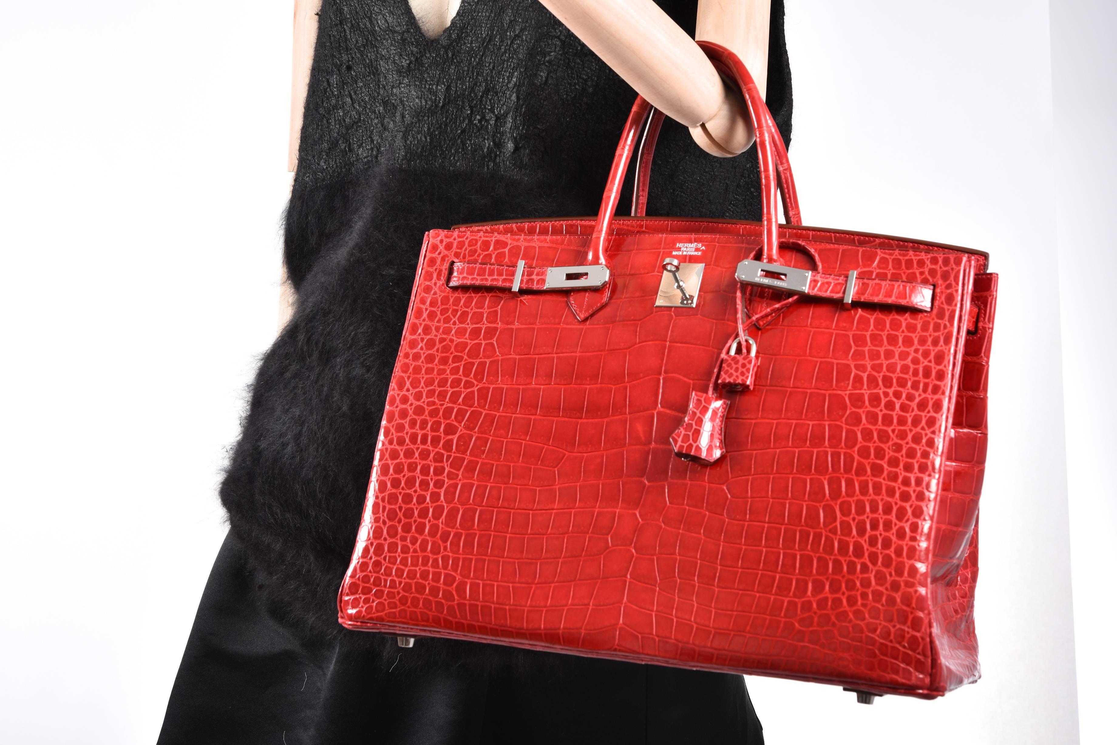 Hermes Birkin Bag 40cm Red Braise Porosus Crocodile JaneFinds For Sale 3