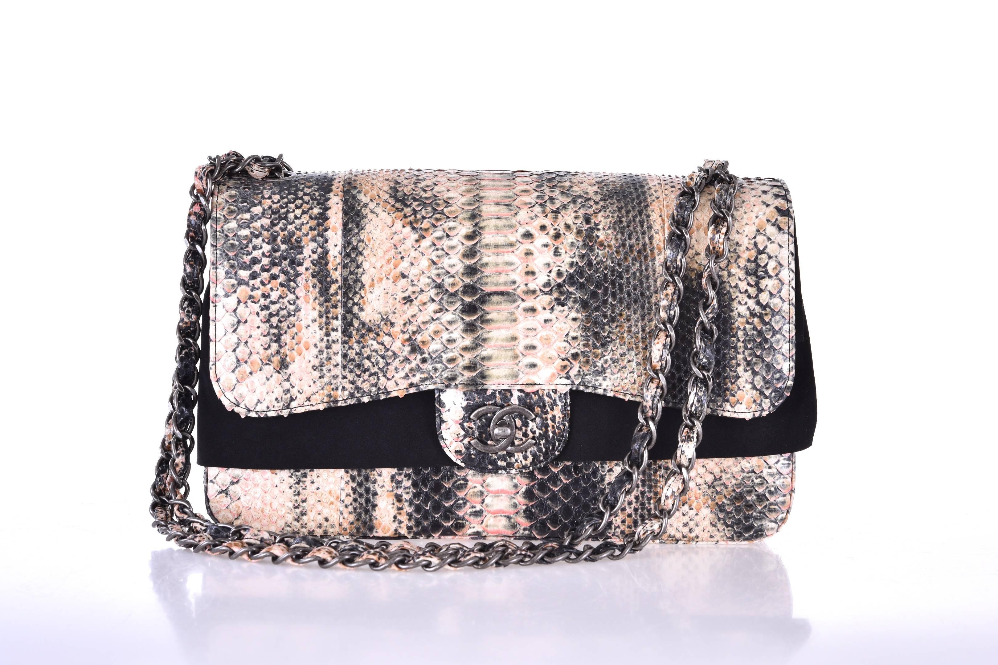 Chanel Multi Color Python Jumbo Classic Double Flap Bag  JaneFinds 2