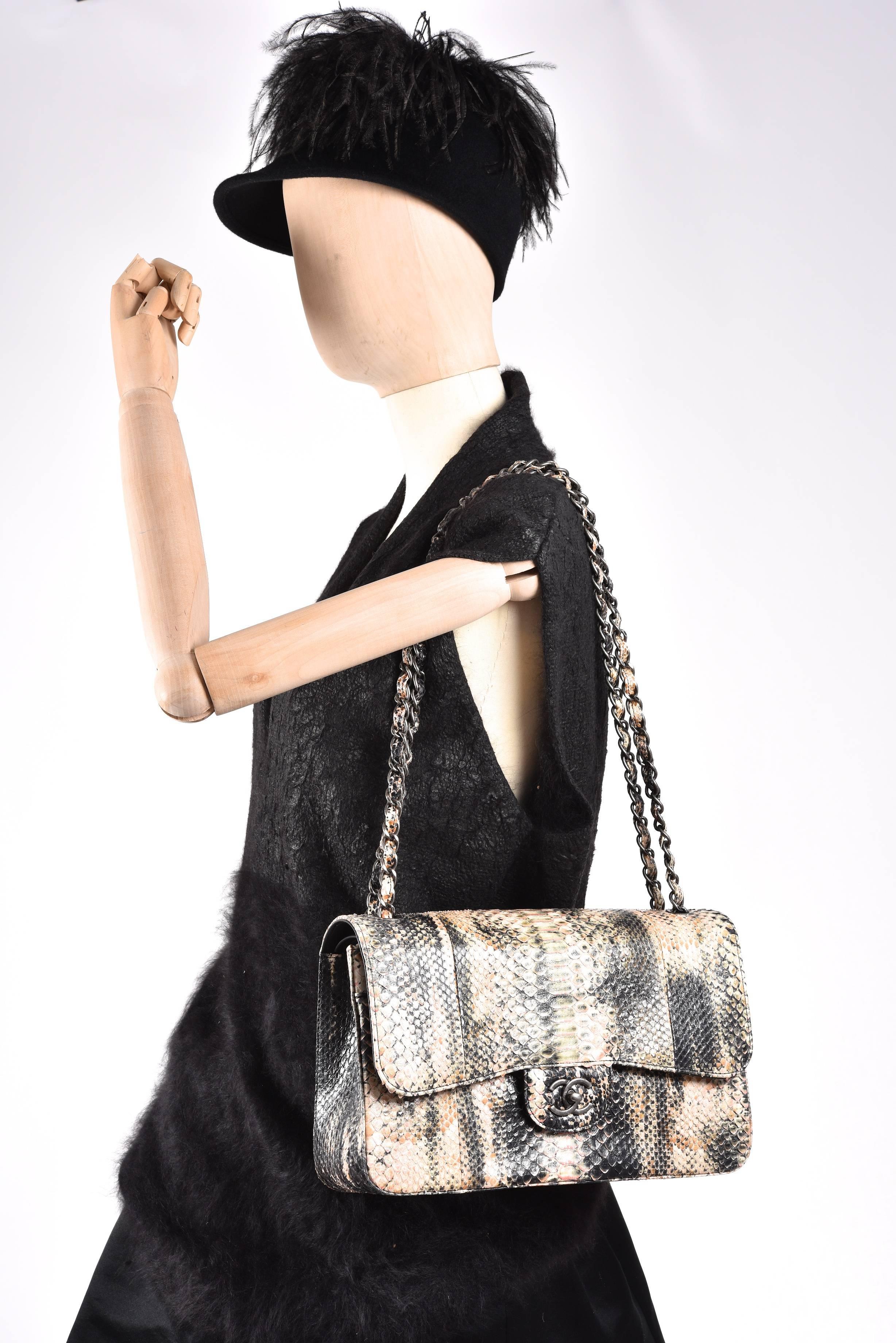 Women's or Men's Chanel Multi Color Python Jumbo Classic Double Flap Bag  JaneFinds