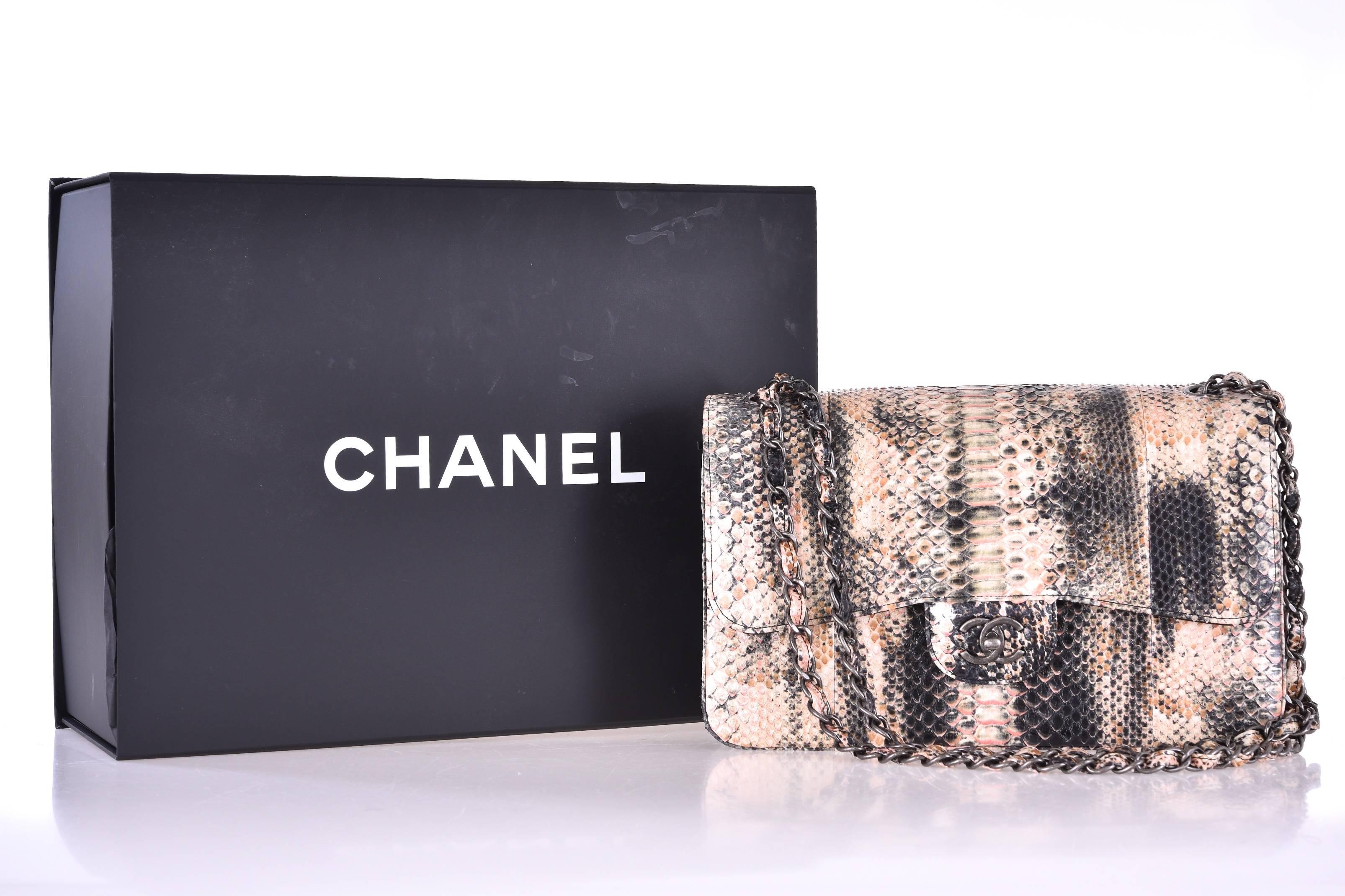 Chanel Multi Color Python Jumbo Classic Double Flap Bag
New condition
12.25