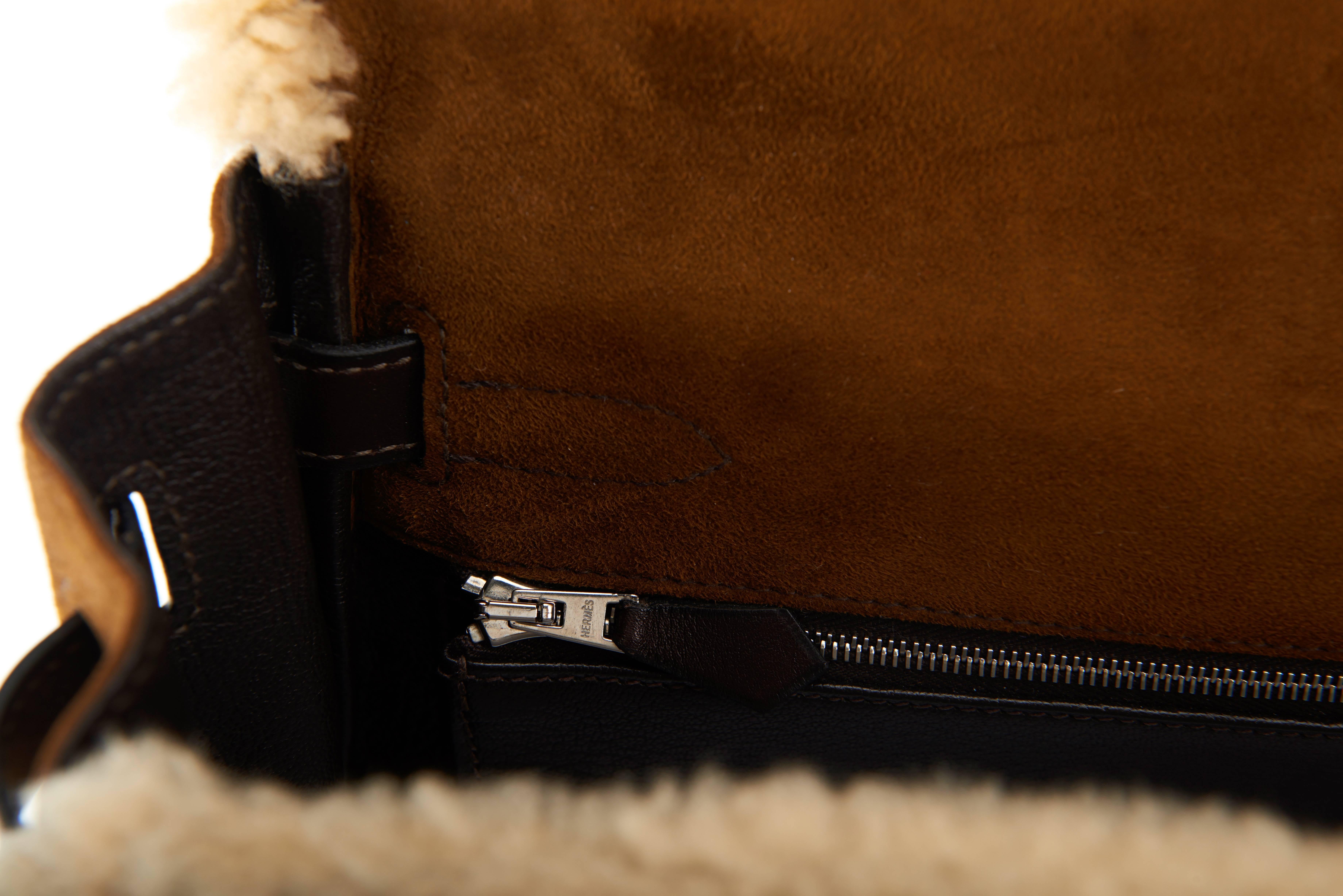Hermes Limited Edition 35cm Veau Suede & Mouton Shearling Kelly JaneFinds 4