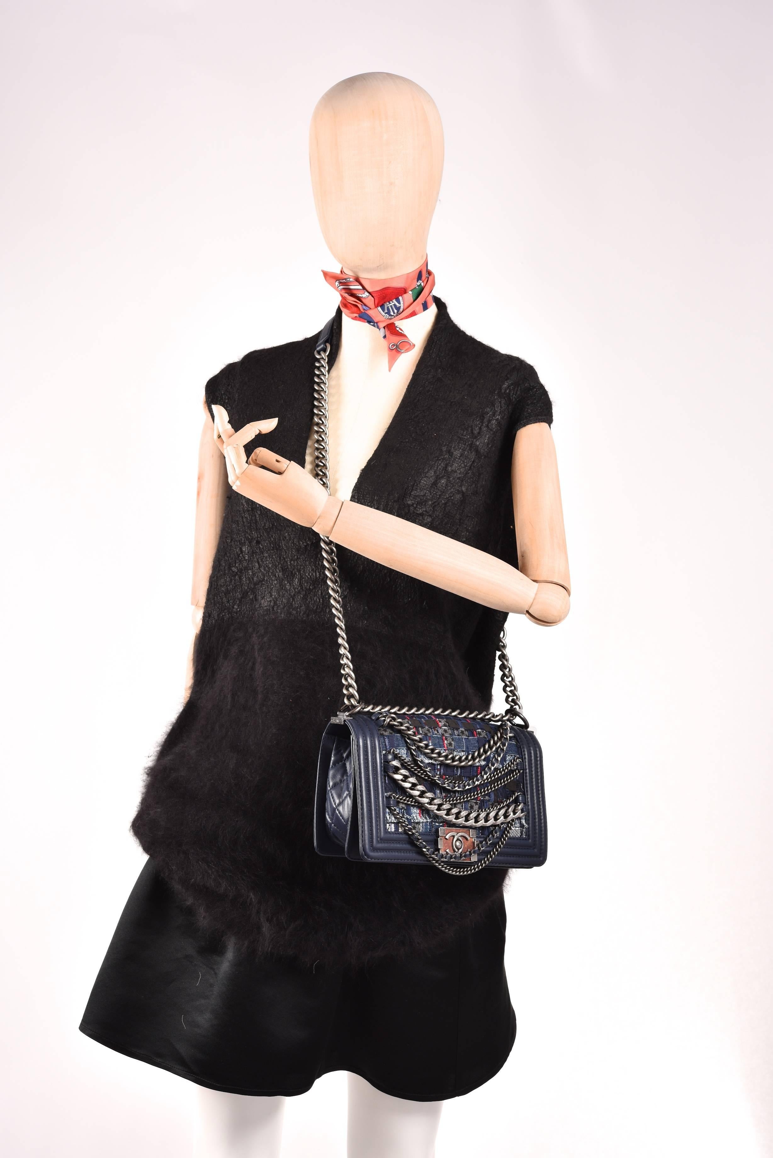 Limited Edition Chanel Tweed Denim Dechained Boy Flap Bag JaneFinds 6