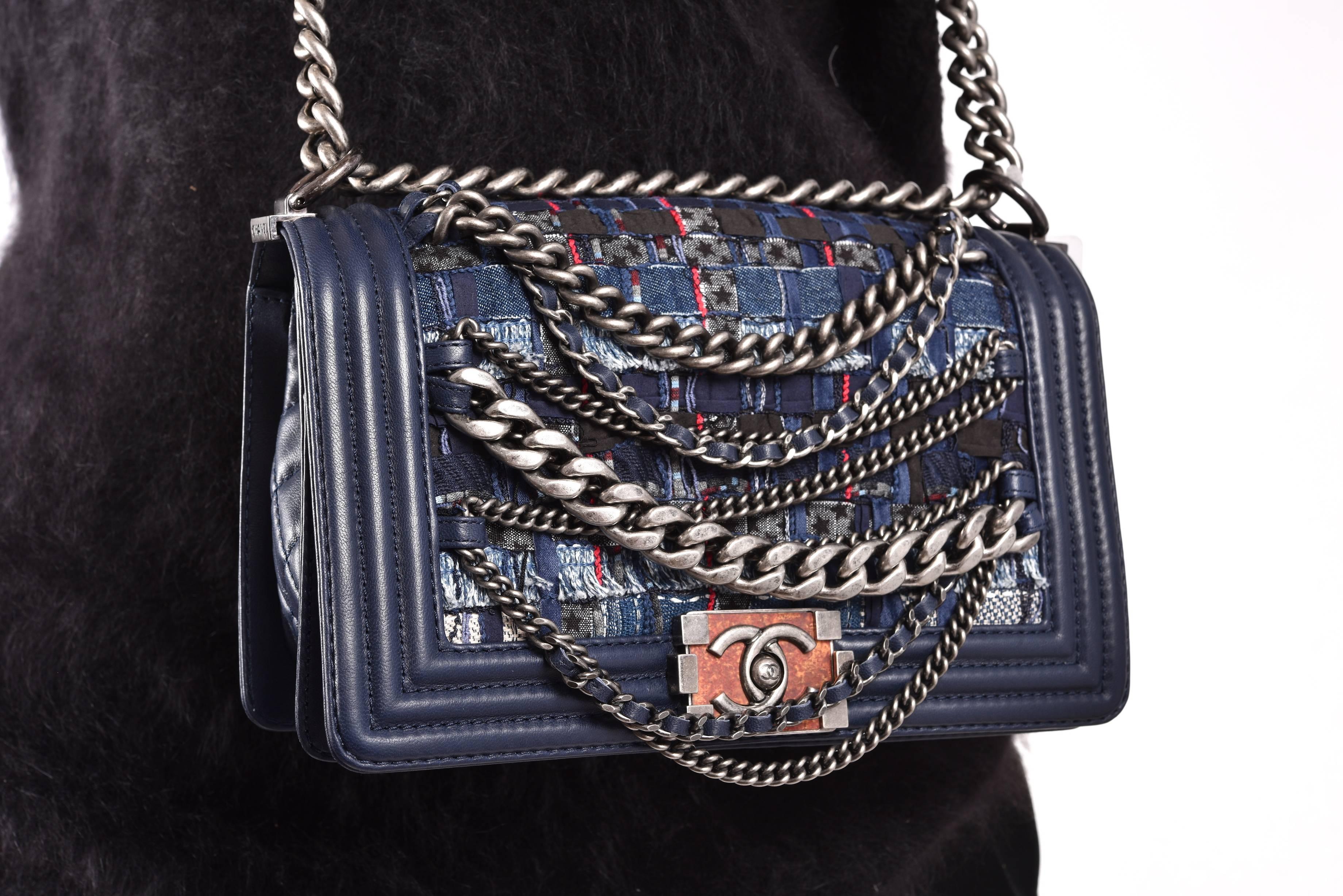 Limited Edition Chanel Tweed Denim Dechained Boy Flap Bag JaneFinds 1