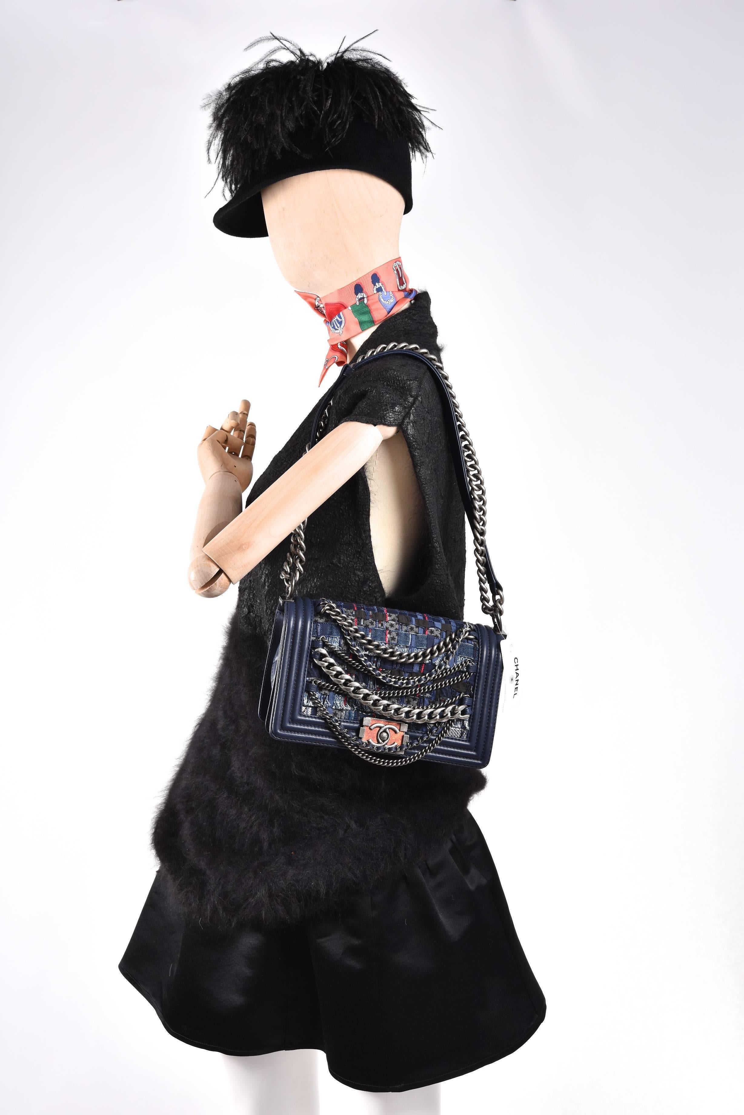 Limited Edition Chanel Tweed Denim Dechained Boy Flap Bag JaneFinds 5
