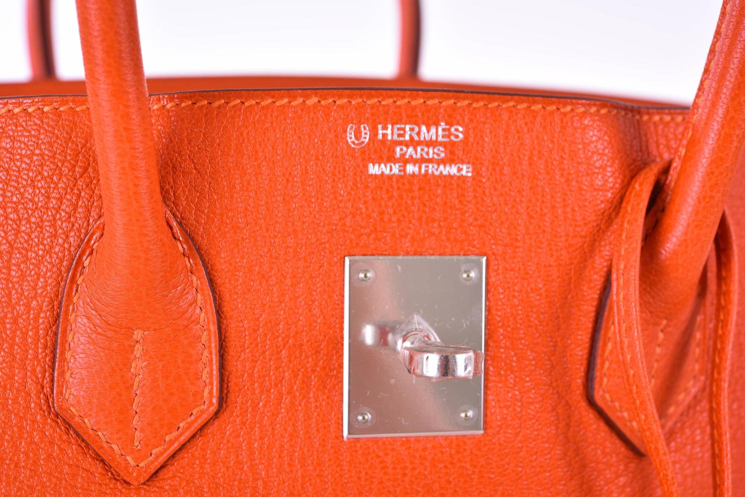 Hermes Birkin Bag 35cm Chevre HSS Fire Feu Orange with Blue Lin ...  