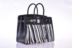 Hermes HSS Black Fringe Birkin Palladium Hardware White stitching JaneFinds
