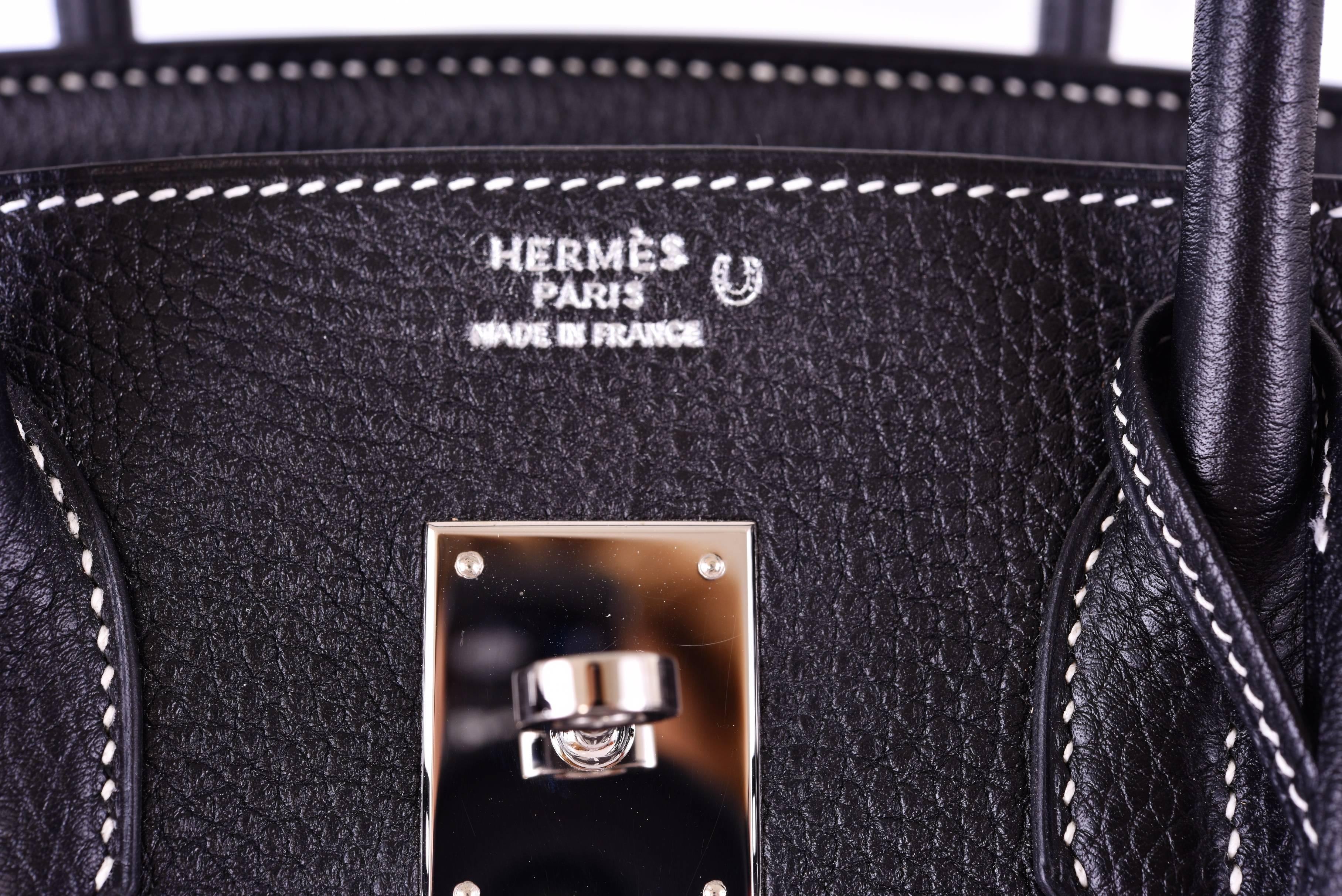Hermes HSS Black Fringe Birkin Palladium Hardware White stitching JaneFinds In Excellent Condition In NYC Tri-State/Miami, NY