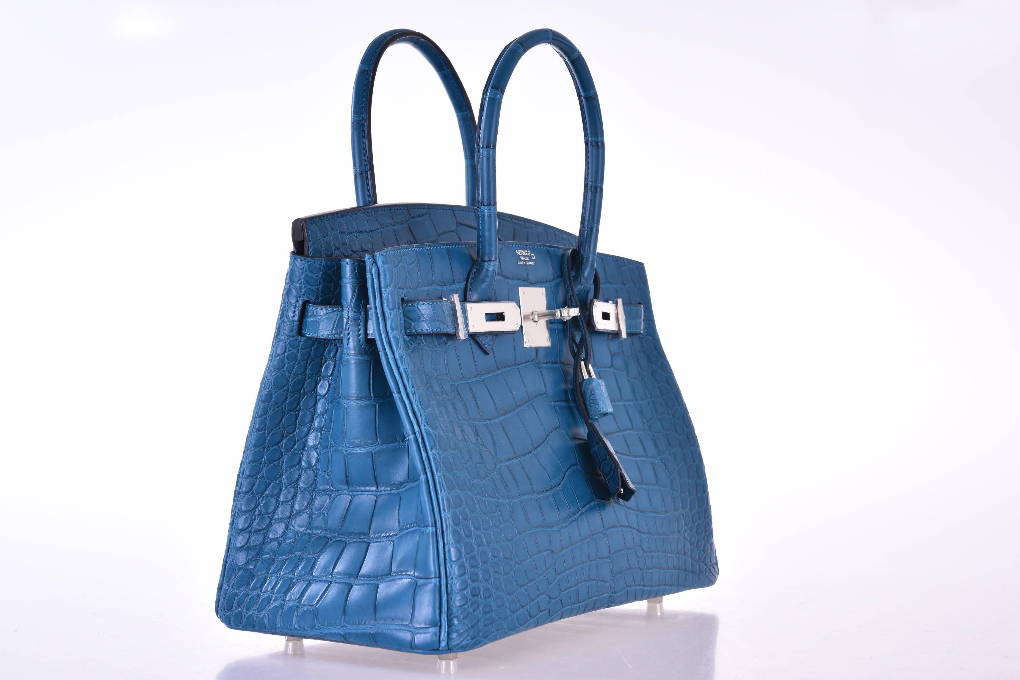 Hermes 30cm Blue Colvert Alligator 
New 
12
