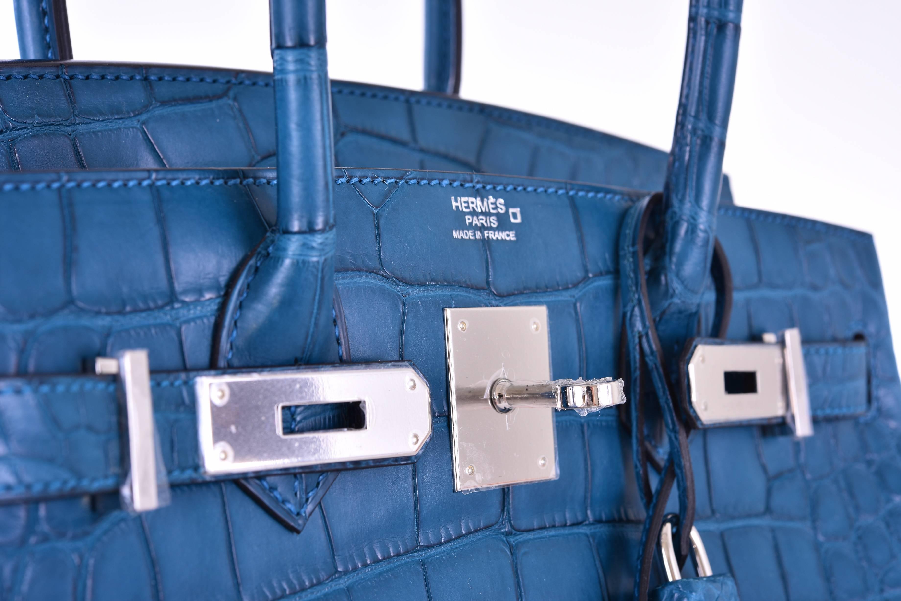 Hermes 30cm Birkin Bag Alligator Blue Colvert palladium hardware JaneFinds 2