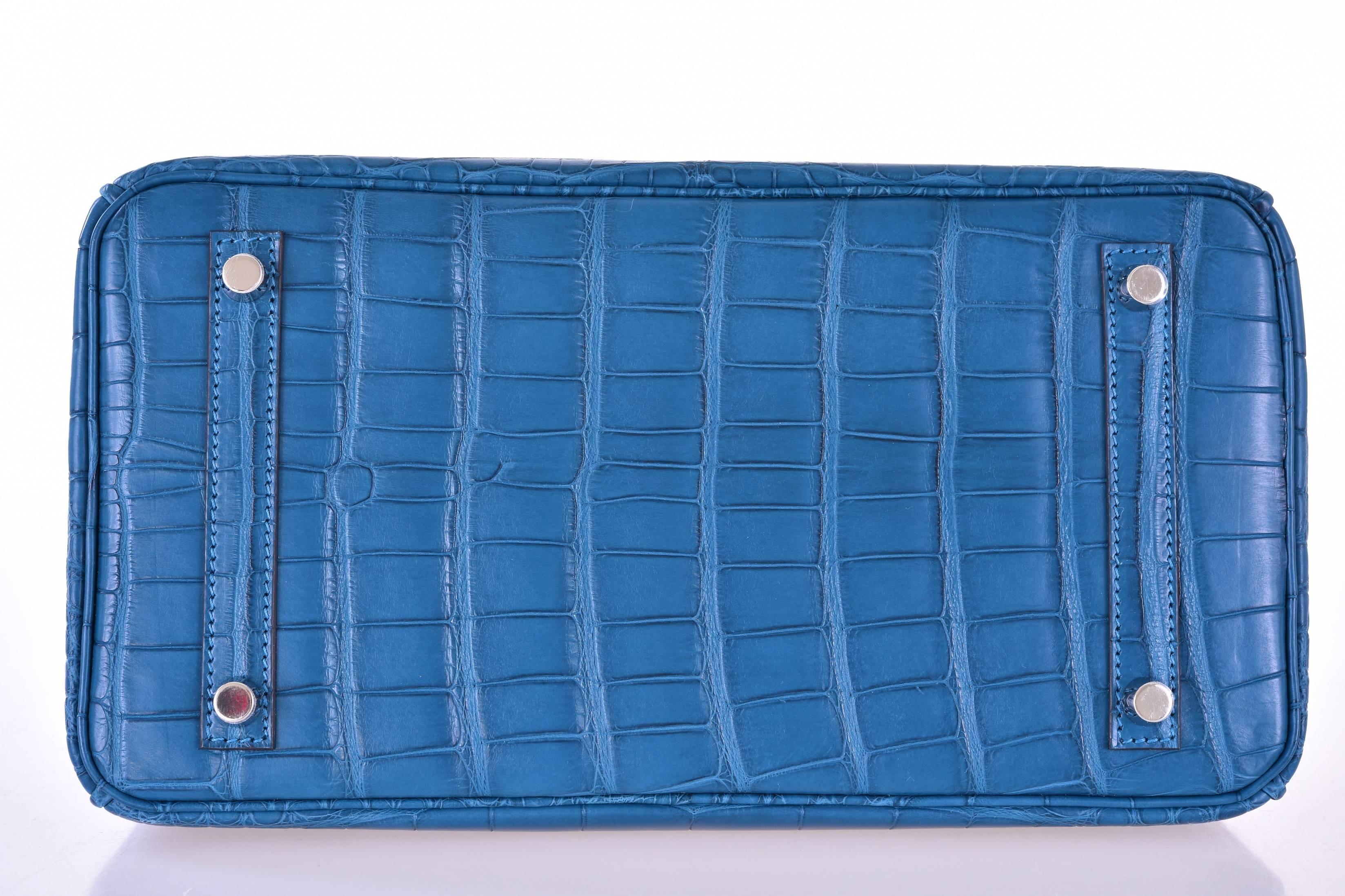 Hermes 30cm Birkin Bag Alligator Blue Colvert palladium hardware JaneFinds 4