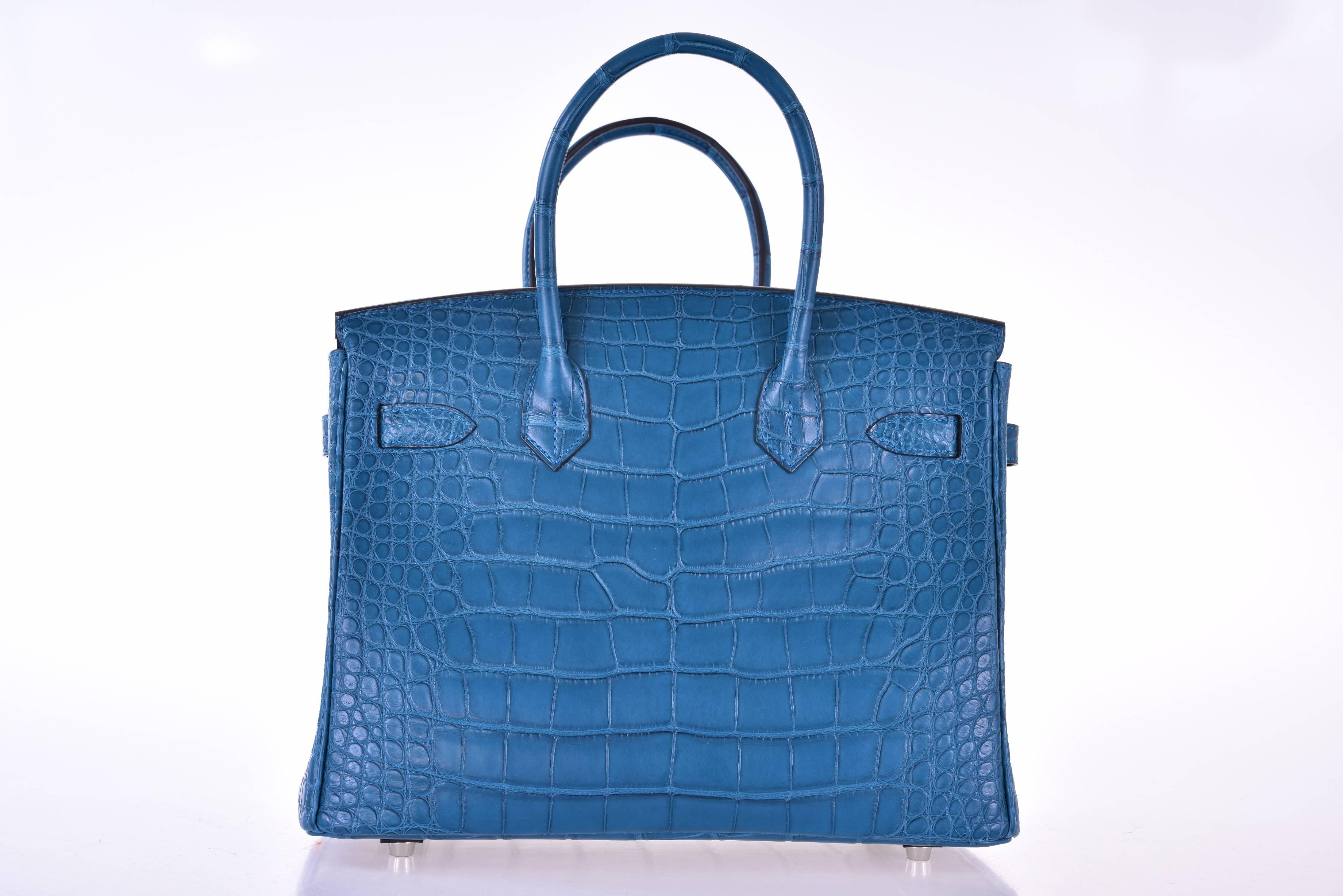 Hermes 30cm Birkin Bag Alligator Blue Colvert palladium hardware JaneFinds 3