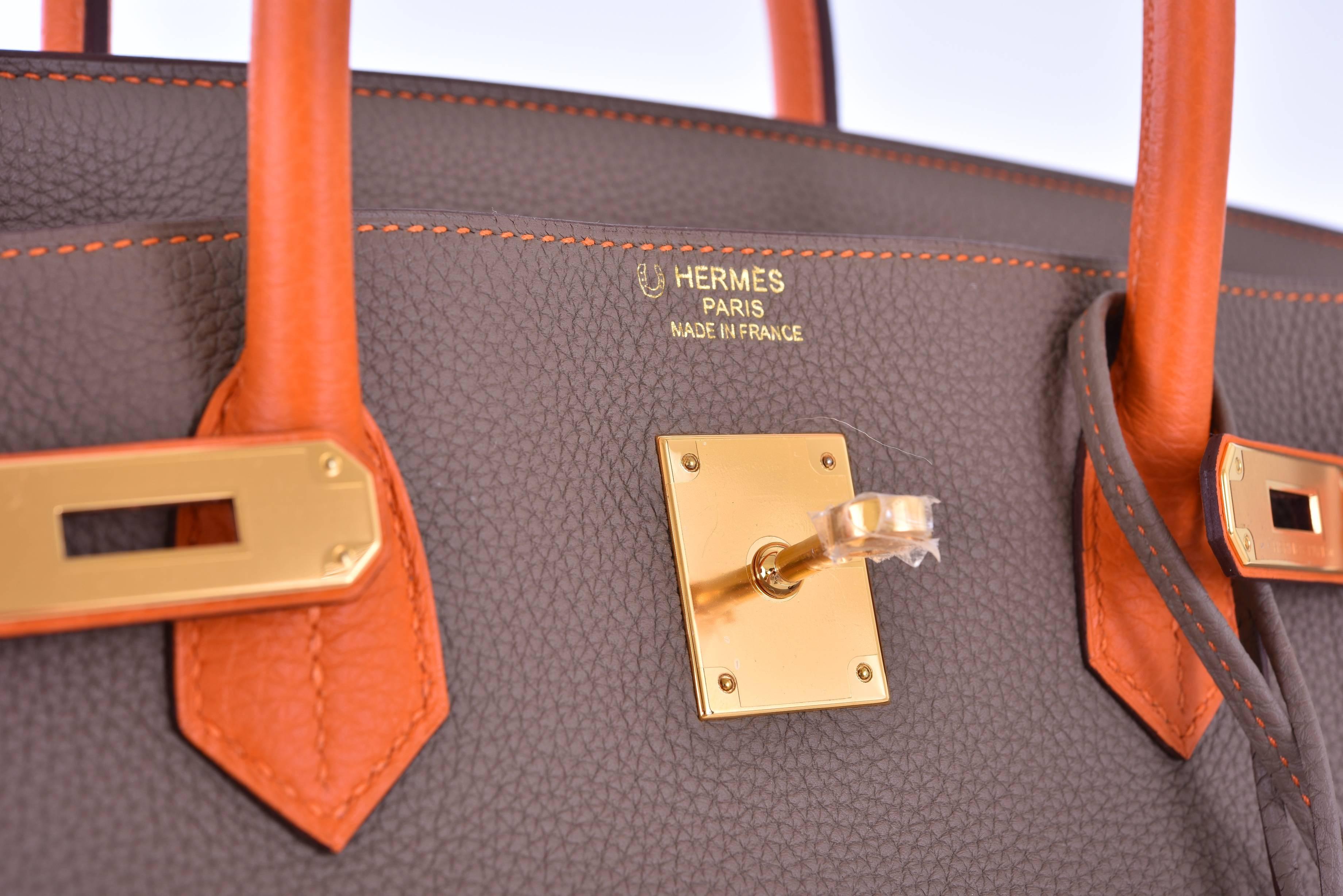 Hermes Birkin Bag Etoupe 40cm Special Order with Orange Gold Hardware JaneFinds 3