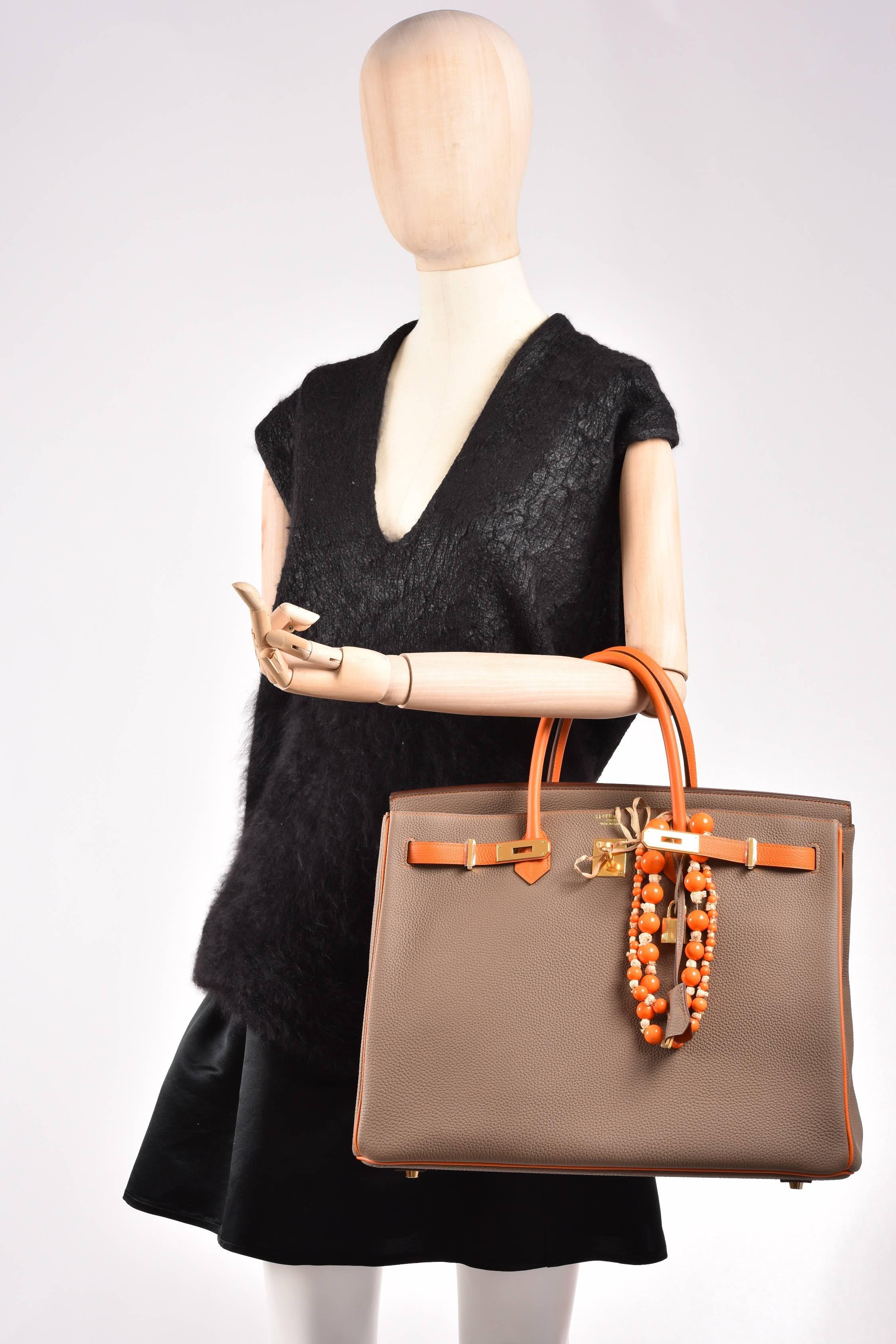 Hermes Birkin Bag Etoupe 40cm Special Order with Orange Gold Hardware JaneFinds 4