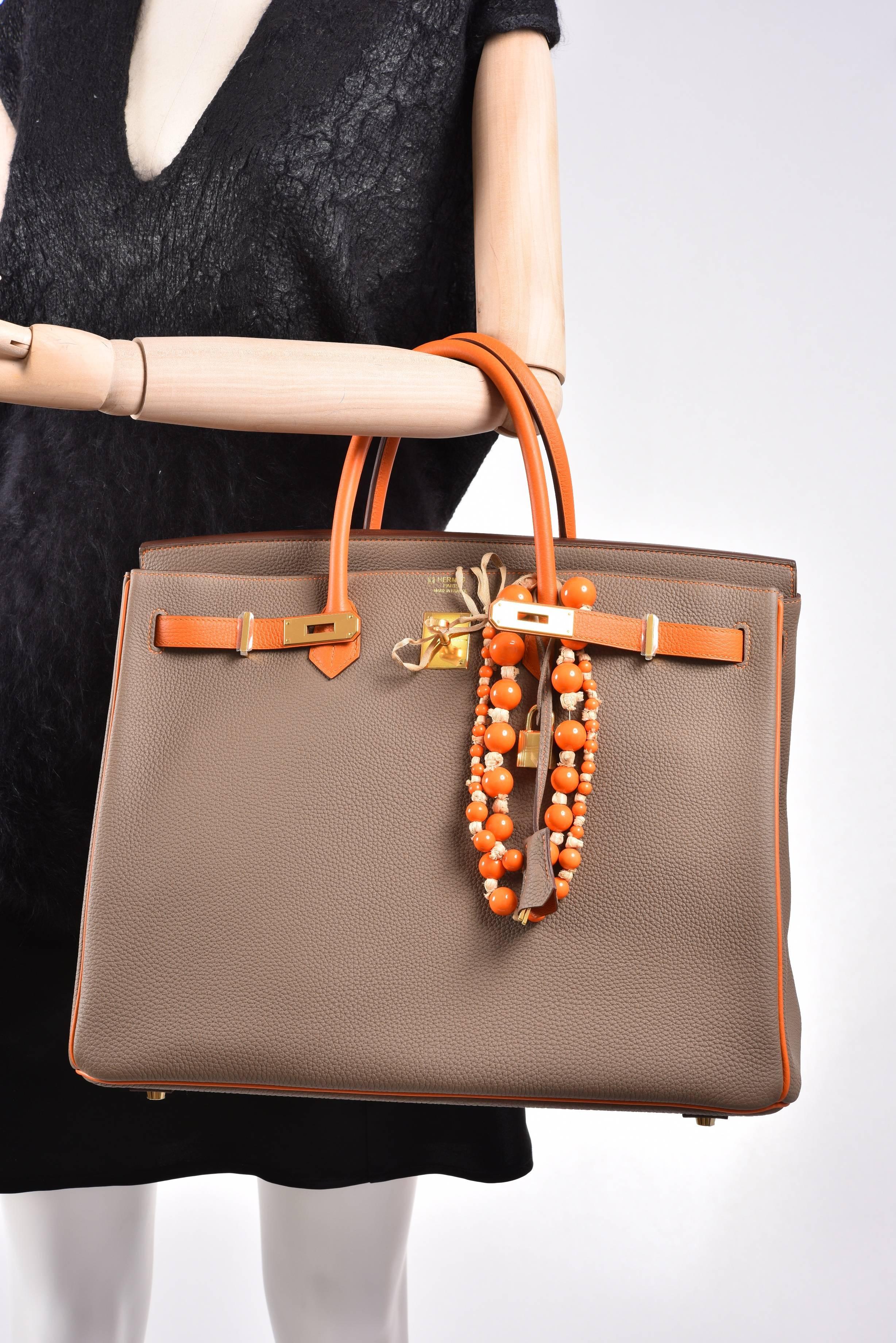 Hermes Birkin Bag Etoupe 40cm Special Order with Orange Gold Hardware JaneFinds 5