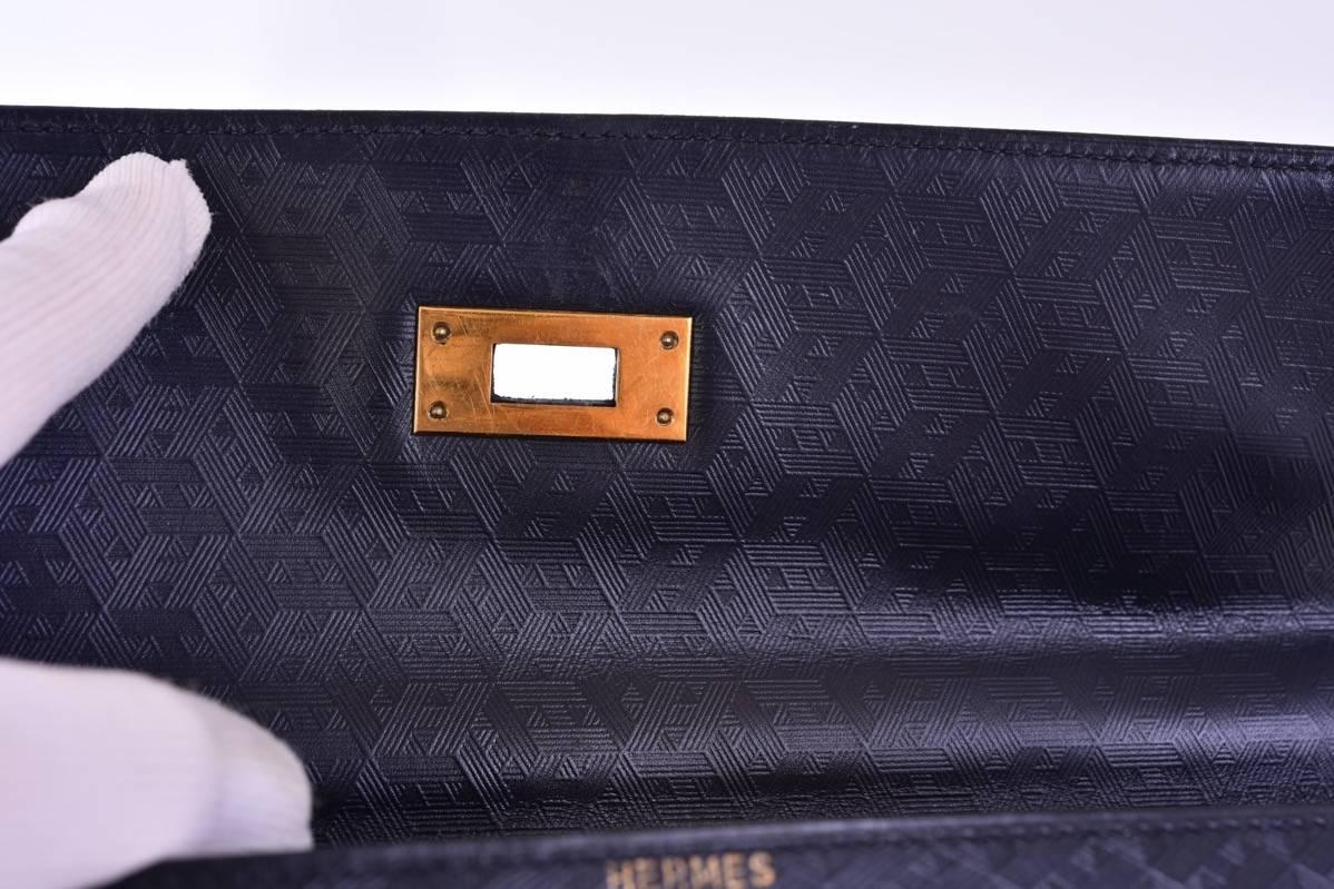 Black Hermes Kelly 32cm Indigo Monogram Sellier Gold Hardware JaneFinds For Sale