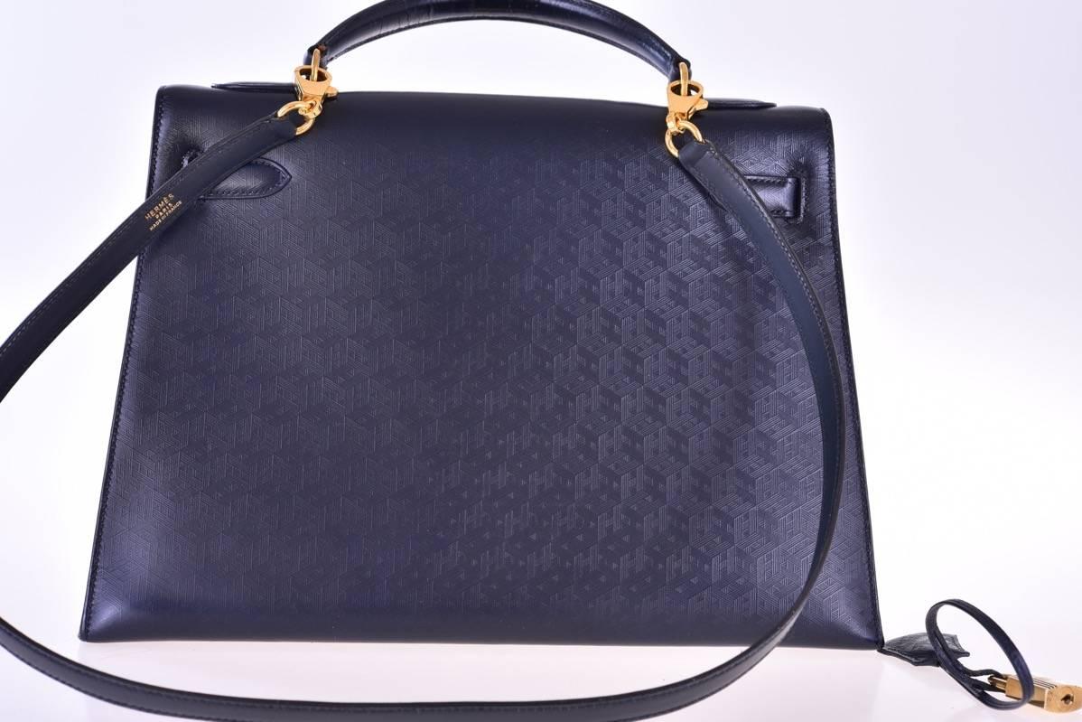 Hermes Kelly 32cm Indigo Monogram Sellier Gold Hardware JaneFinds For Sale 2