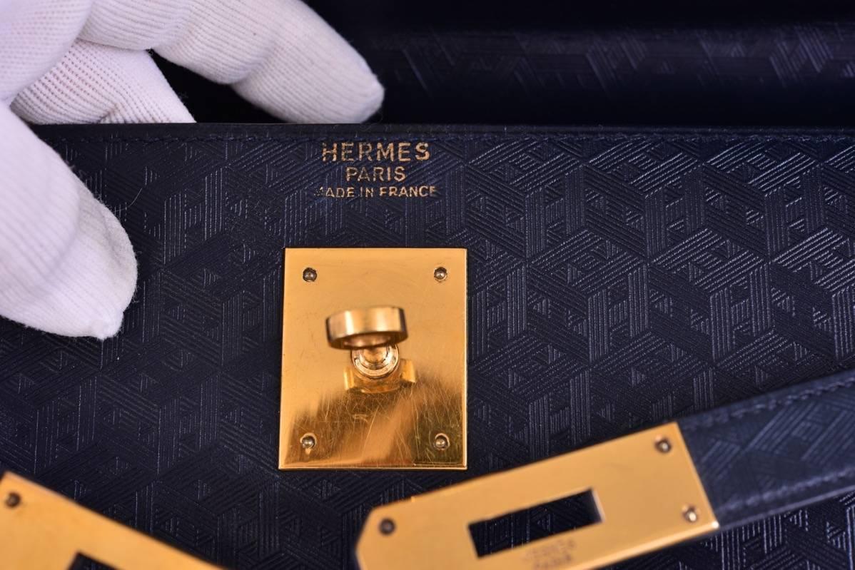 Hermes Kelly 32cm Indigo Monogram Sellier Gold Hardware JaneFinds For Sale 3