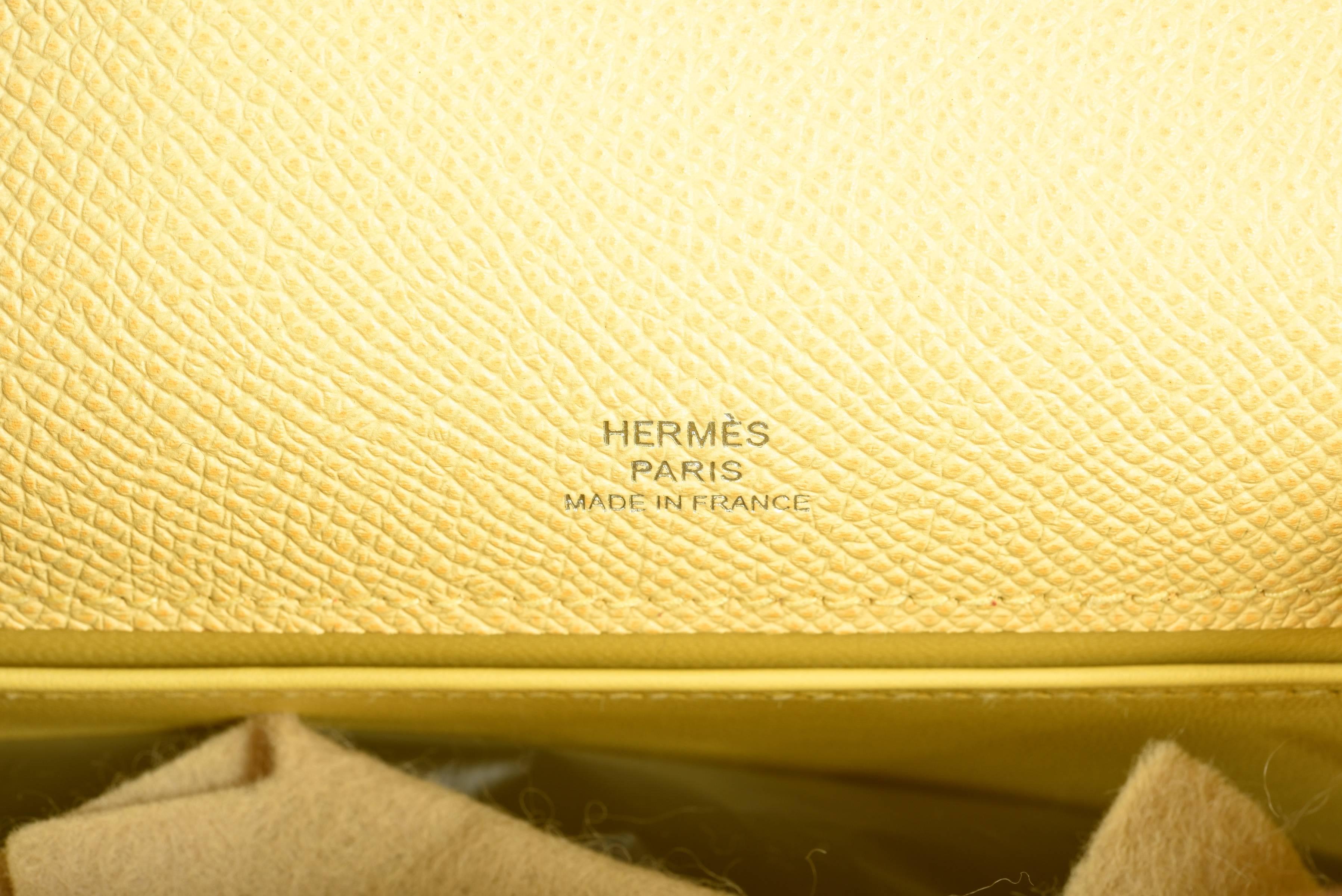 Women's or Men's Hermes Jaune Poussin Kelly Pochette Cut Clutch Bag palladium JaneFinds