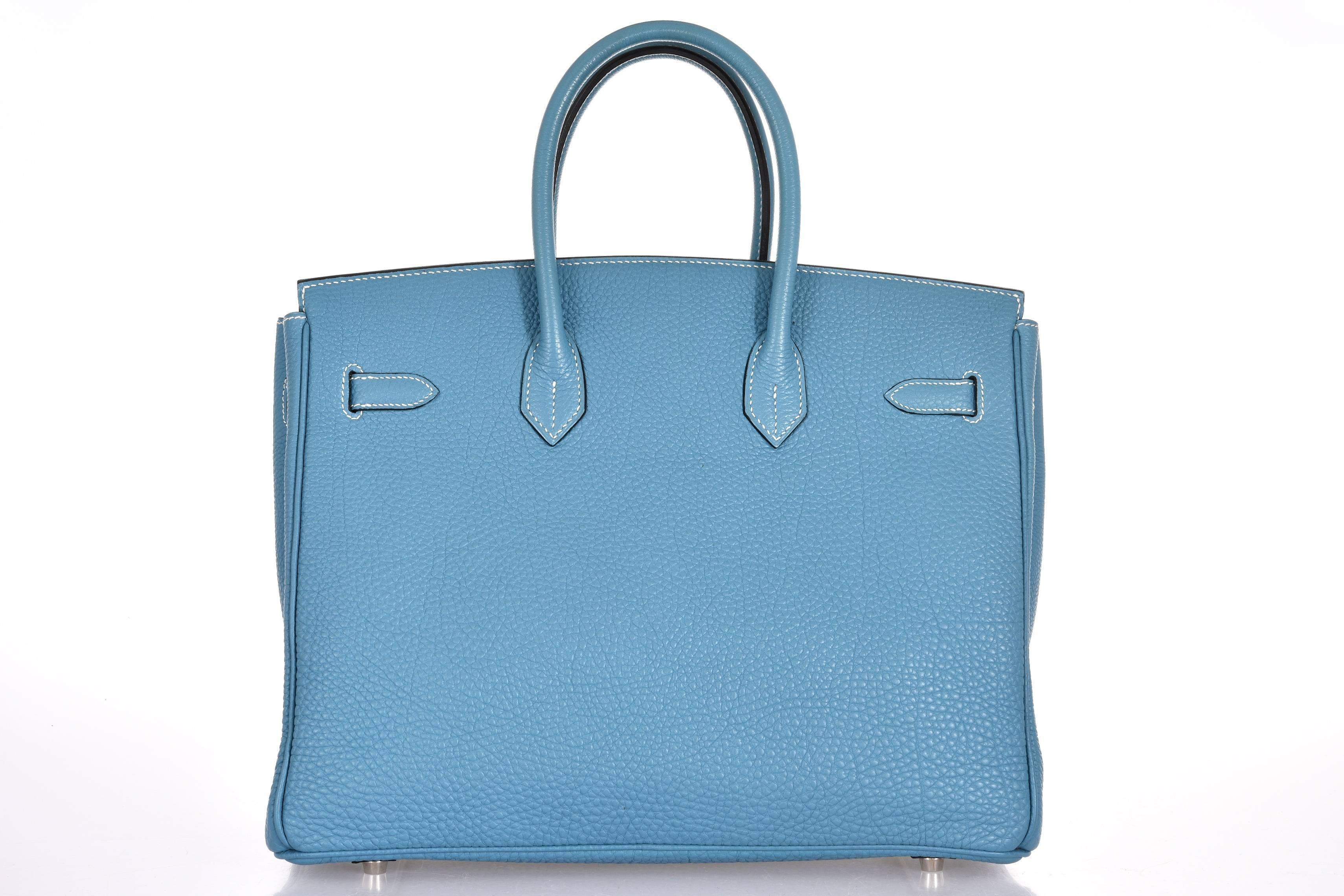 Hermes Birkin Bag 35cm Blue Jean Palladium hardware JaneFinds In New Condition For Sale In NYC Tri-State/Miami, NY