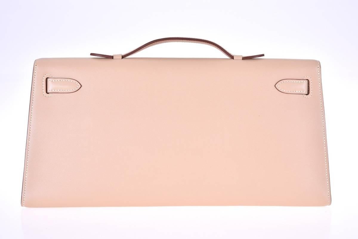 Hermes Kelly Cut Longue Pochette Clutch Parchment w Gold JaneFinds In Excellent Condition In NYC Tri-State/Miami, NY