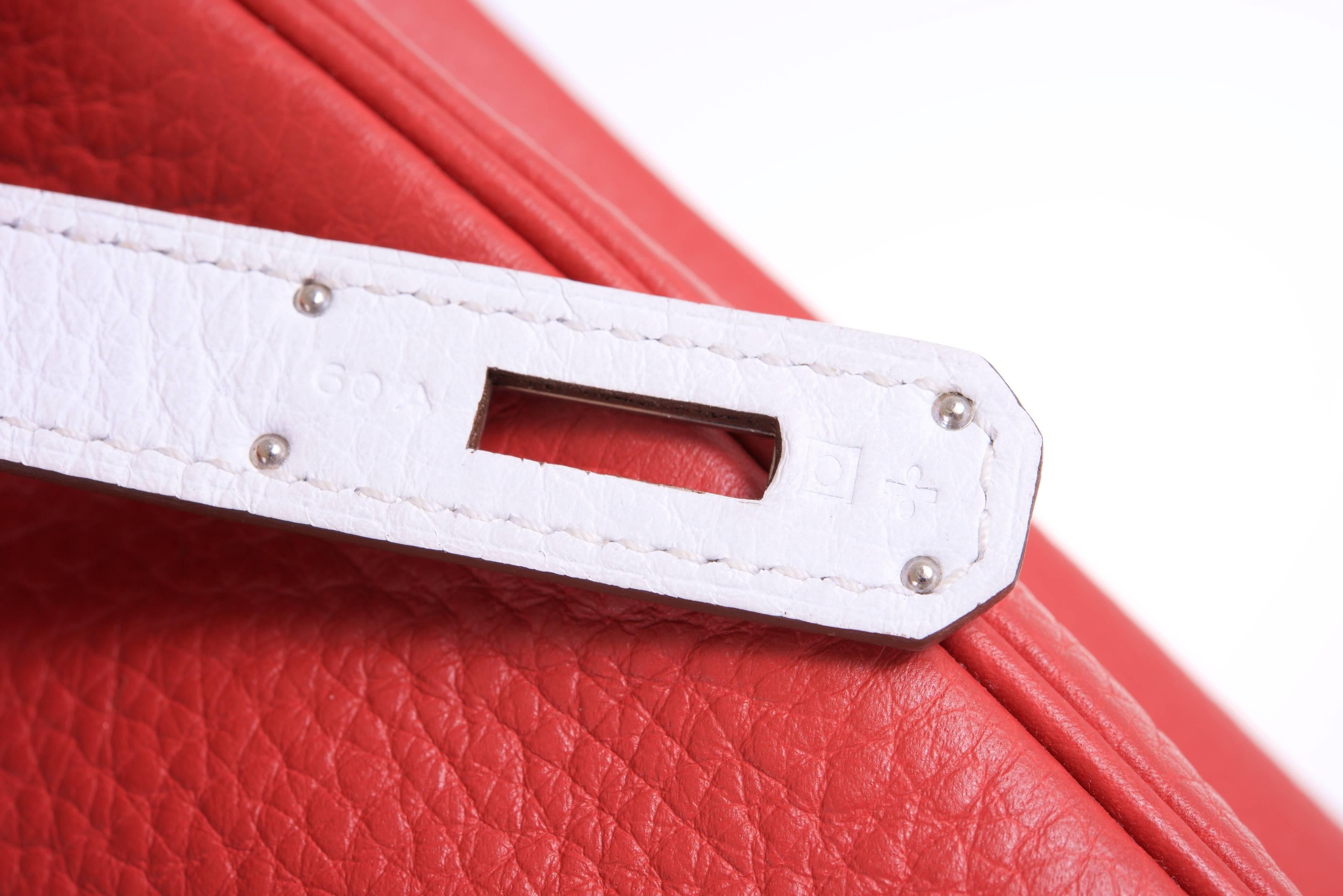 Red Hermes Birkin Bag 40cm Bicolor Sanguine White Eclat Palladium Hardware JaneFinds For Sale
