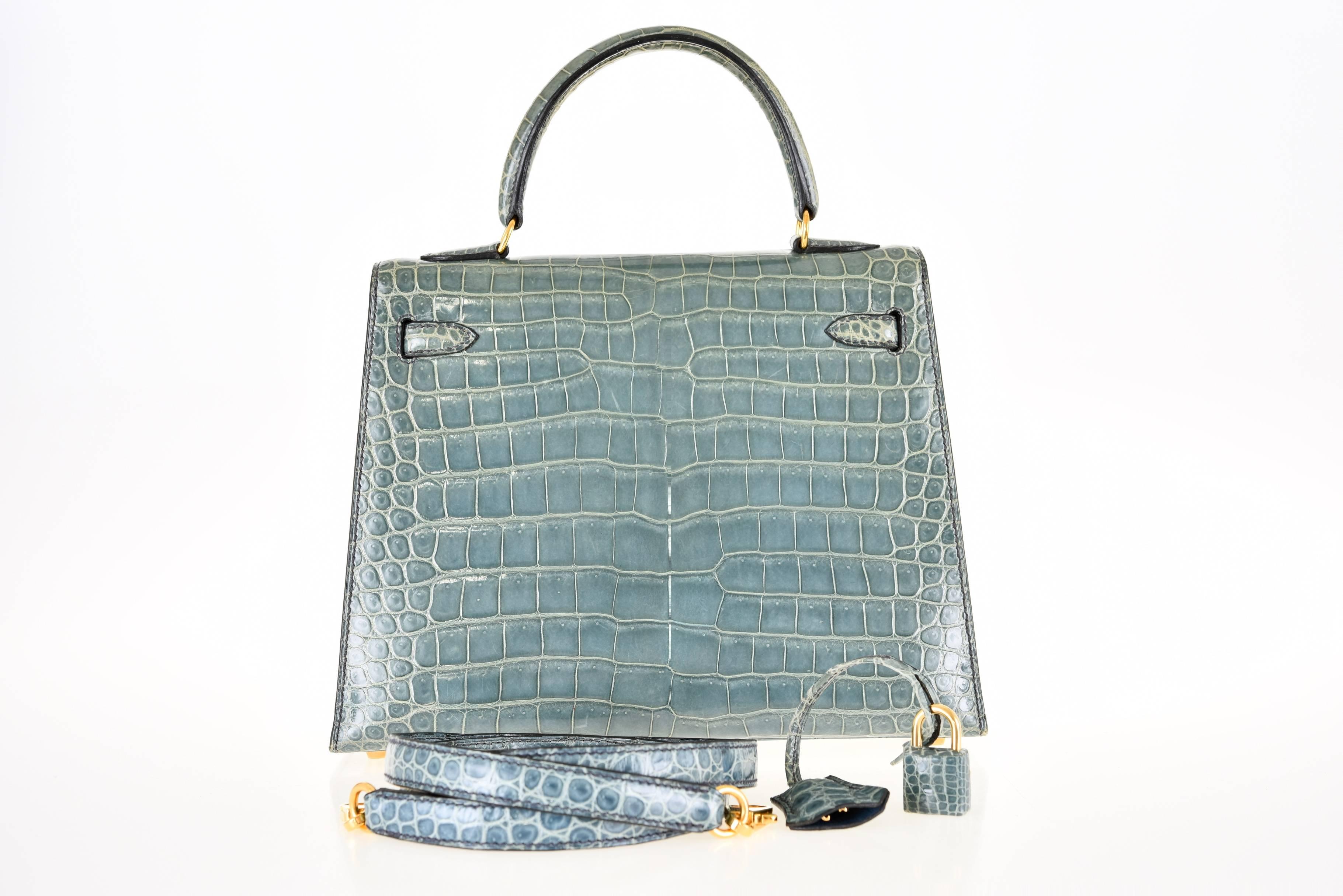 Hermes 25cm Kelly Crocodile Porosus Blue Jean Bag Gold Hardware JaneFinds 1