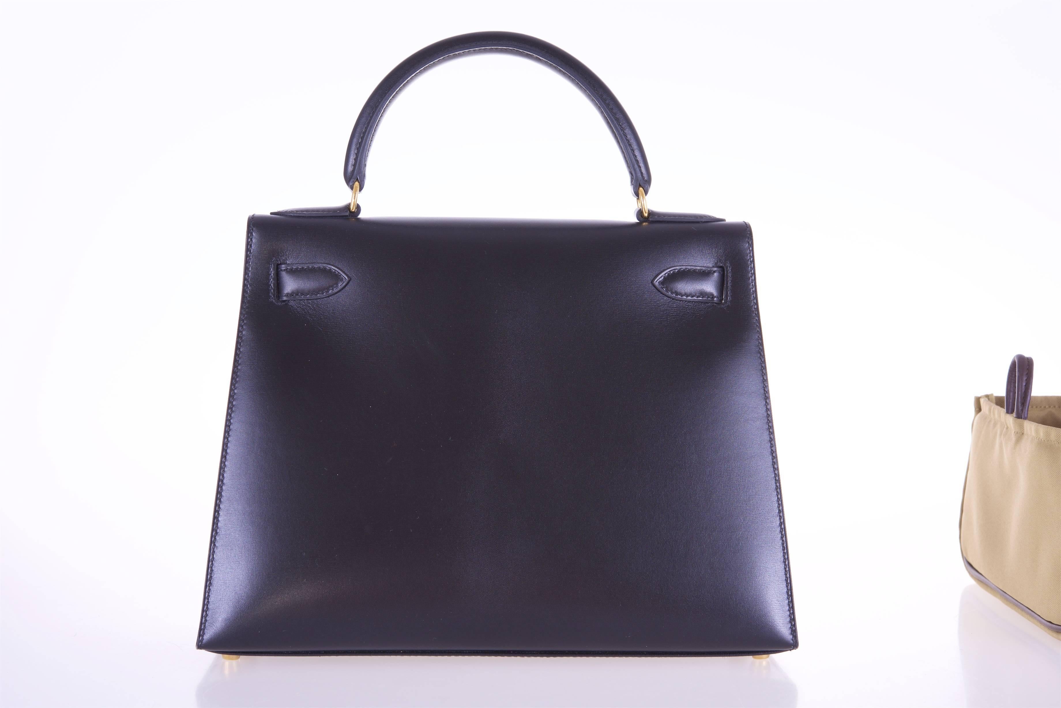 Black Hermes Kelly Bag 28cm Box with Gold hardware Stunning combo JaneFinds