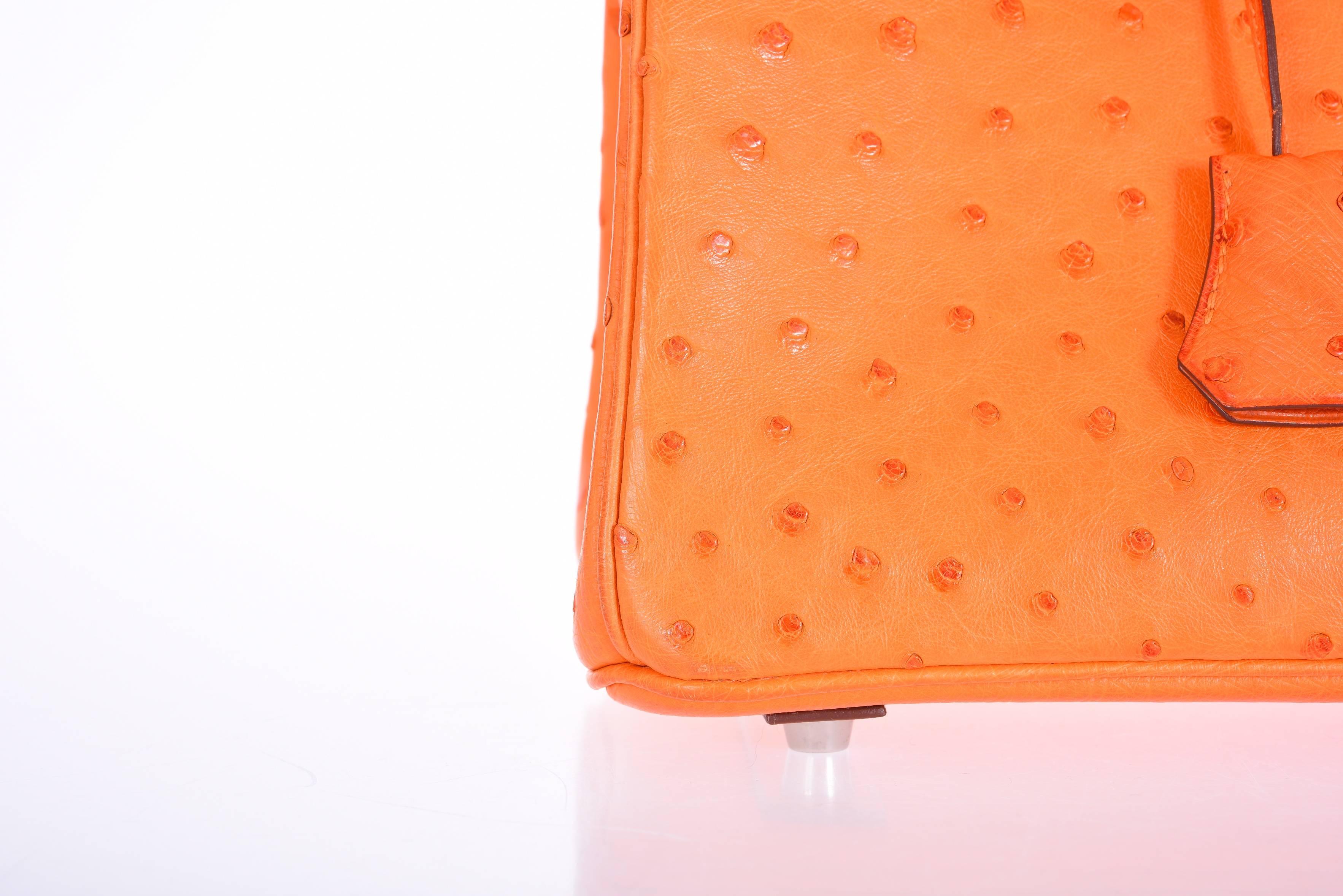 Hermes Birkin Bag 25cm Birkin Ostrich Orange with Palladium Hardware JaneFinds For Sale 2