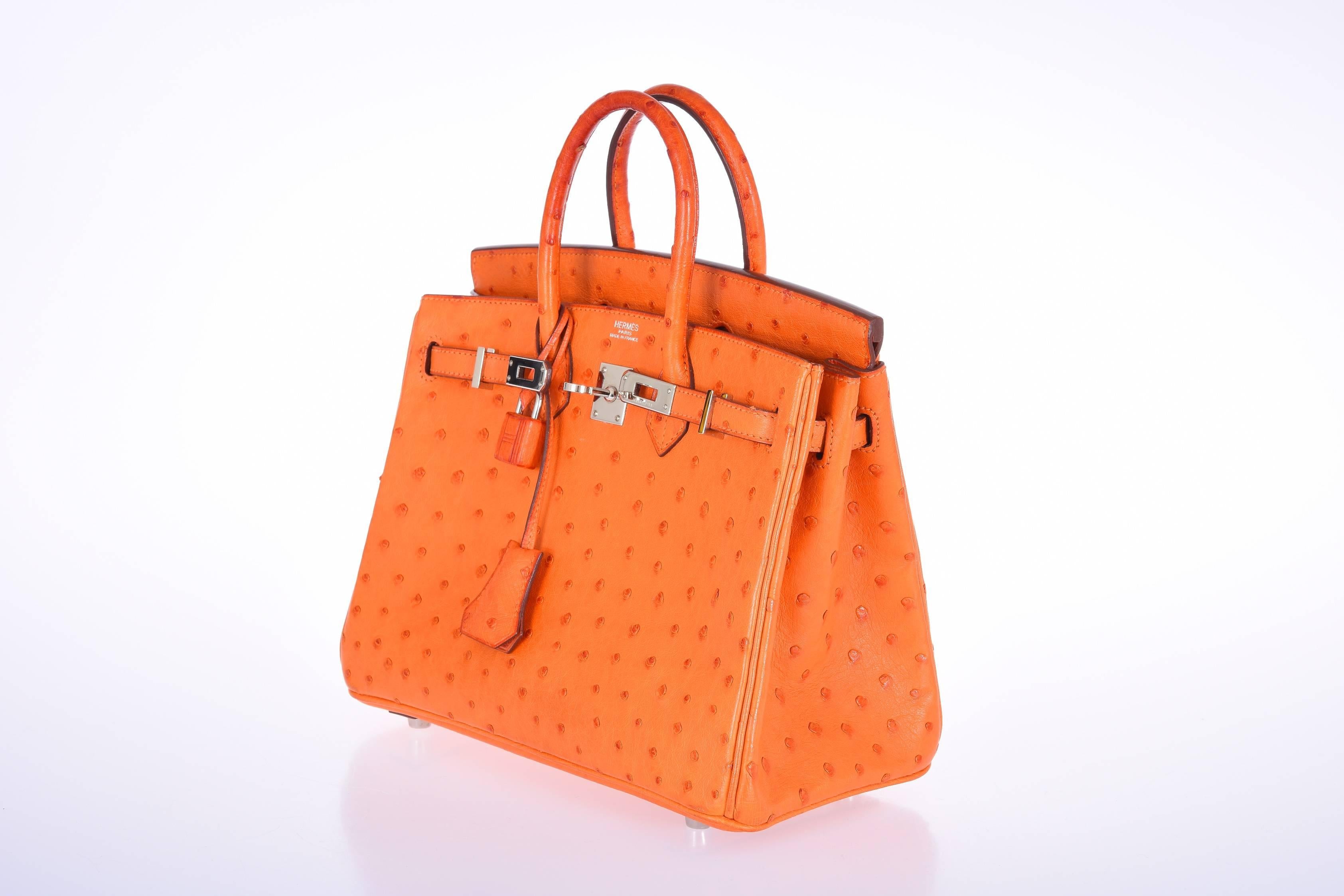 Hermes Birkin Bag 25cm Birkin Ostrich Orange with Palladium Hardware JaneFinds For Sale 3