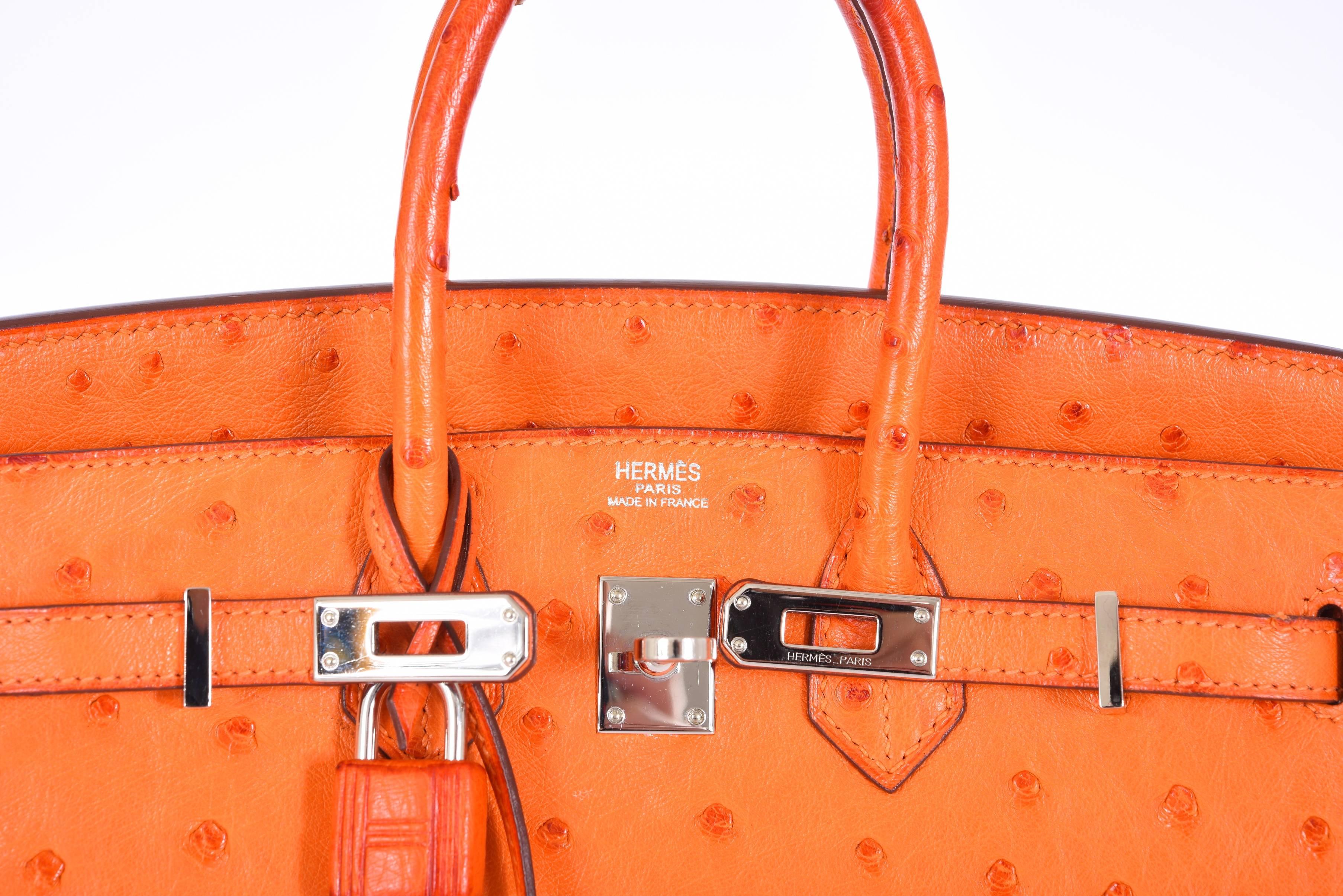 Hermes Birkin Bag 25cm Birkin Ostrich Orange with Palladium Hardware JaneFinds For Sale 5