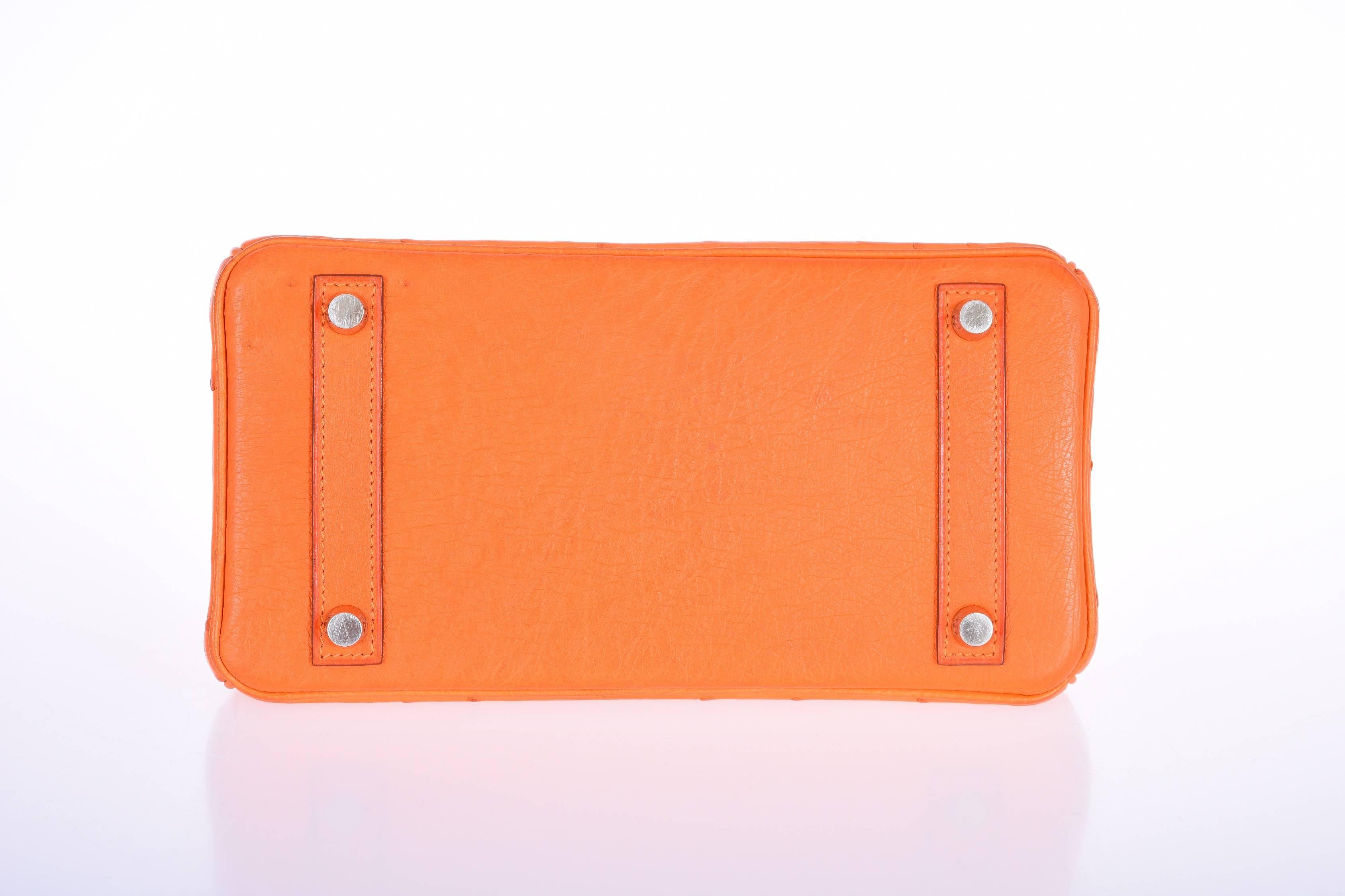 Hermes Birkin Bag 25cm Birkin Ostrich Orange with Palladium Hardware JaneFinds For Sale 4
