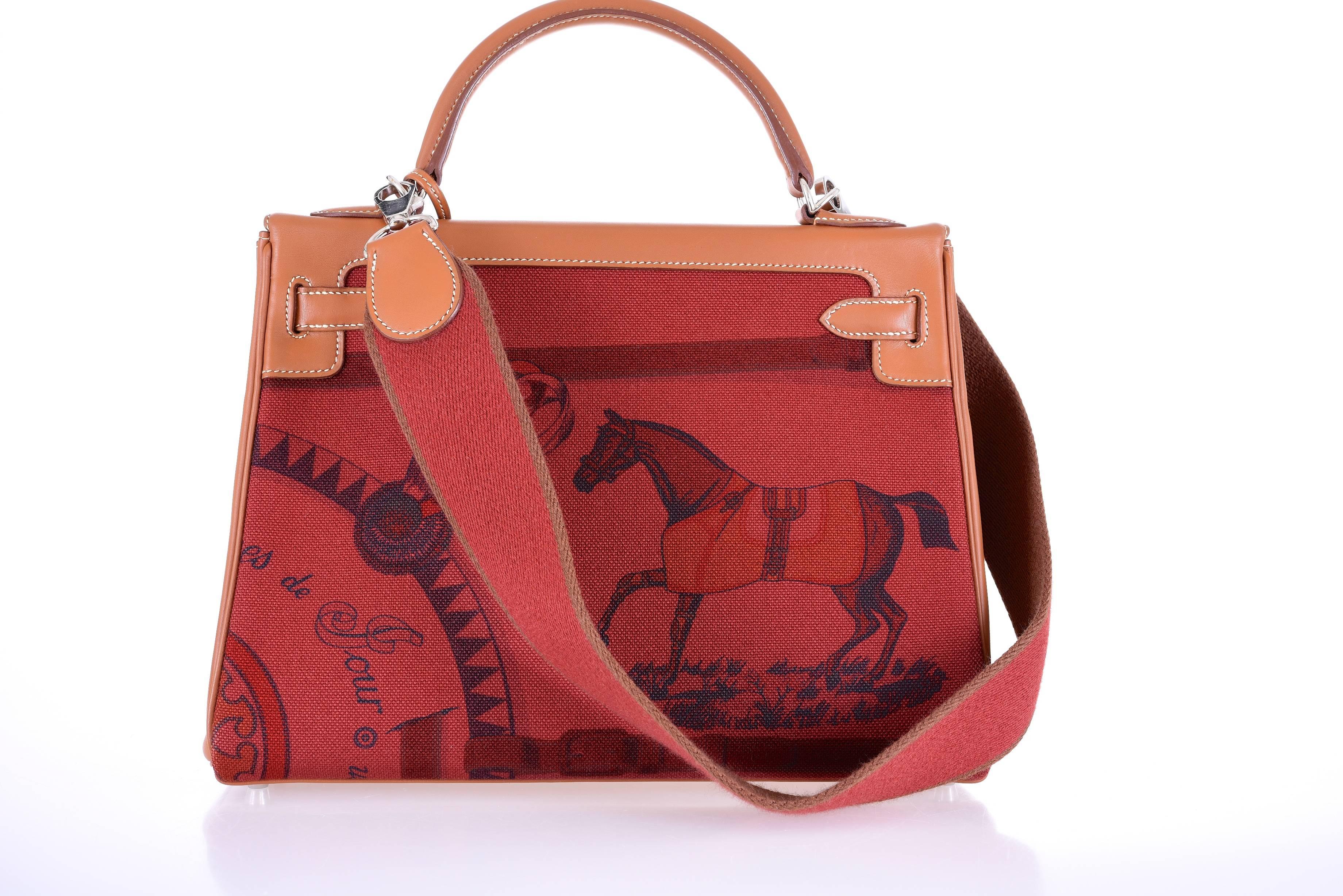 Limited Hermes Kelly 32cm Amazon Barenia Toile Rouge H Horse Print

Excellent condition 
12.5