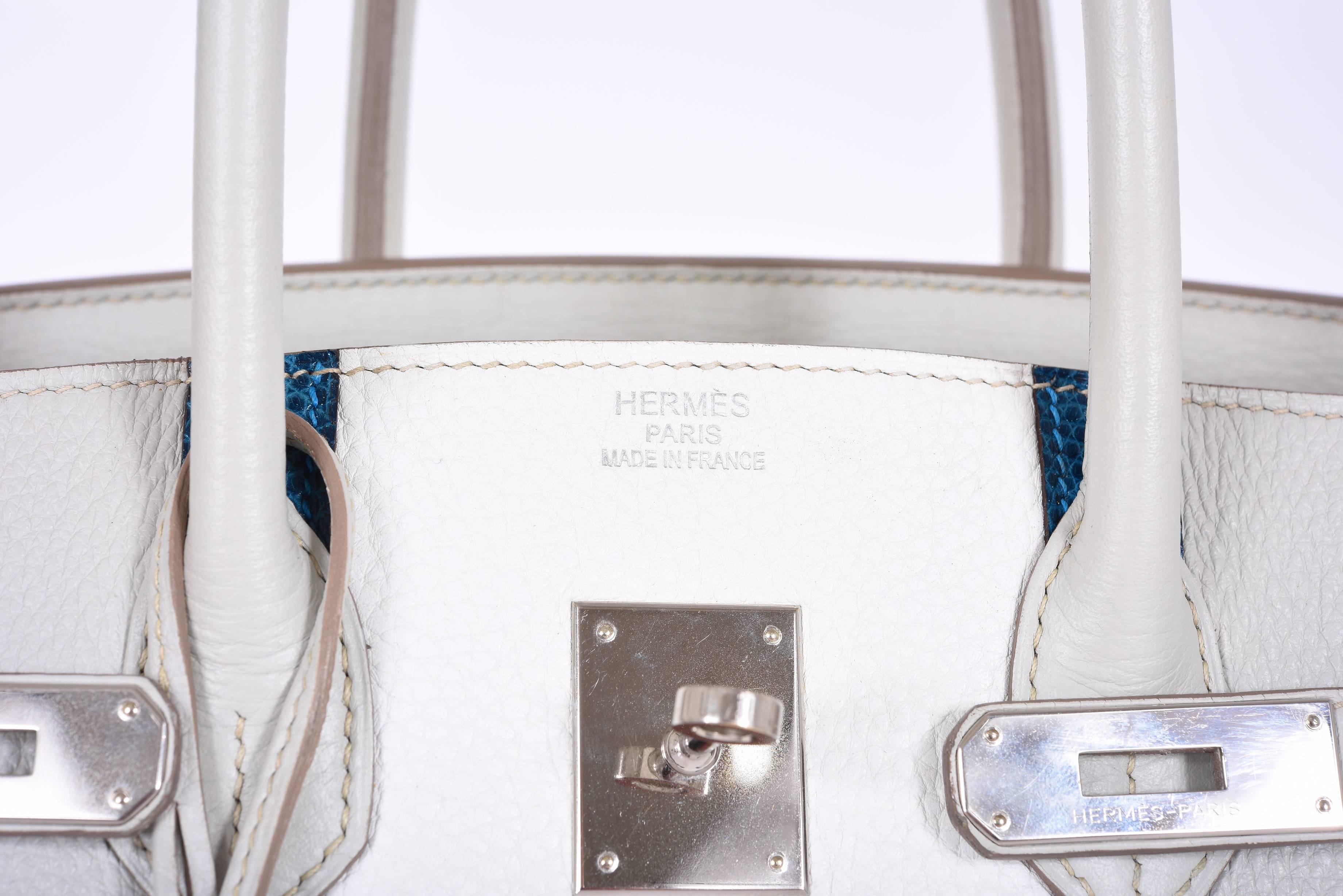 Women's or Men's Hermes Club Birkin 35cm Bag Gris Perle Mykonos White Clemence Lizard JaneFinds