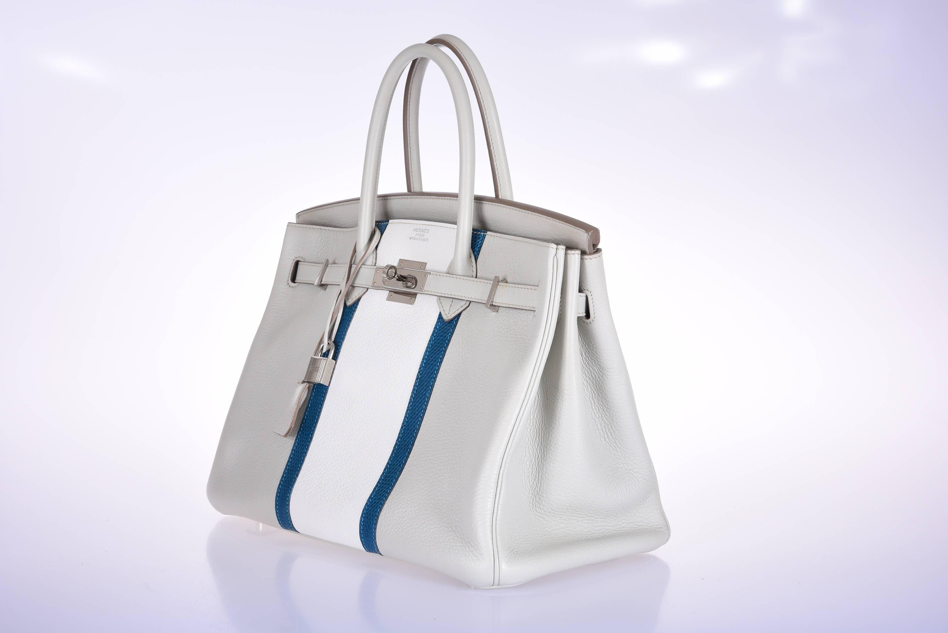 Hermes Club Birkin 35cm Bag Gris Perle Mykonos White Clemence Lizard JaneFinds 2