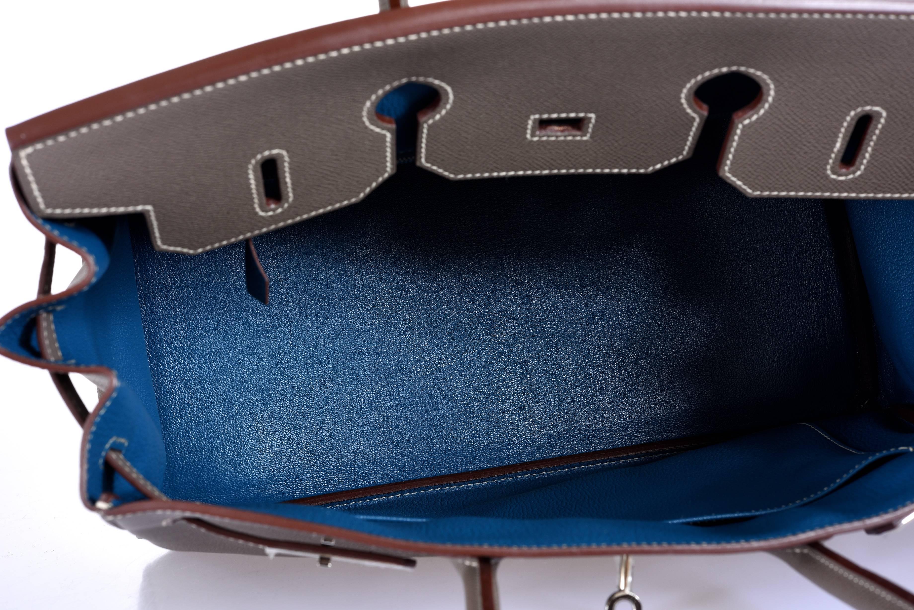 Hermes Candy 35cm Birkin Bag Etain with Blue Thalassa interior Epsom JaneFinds 4