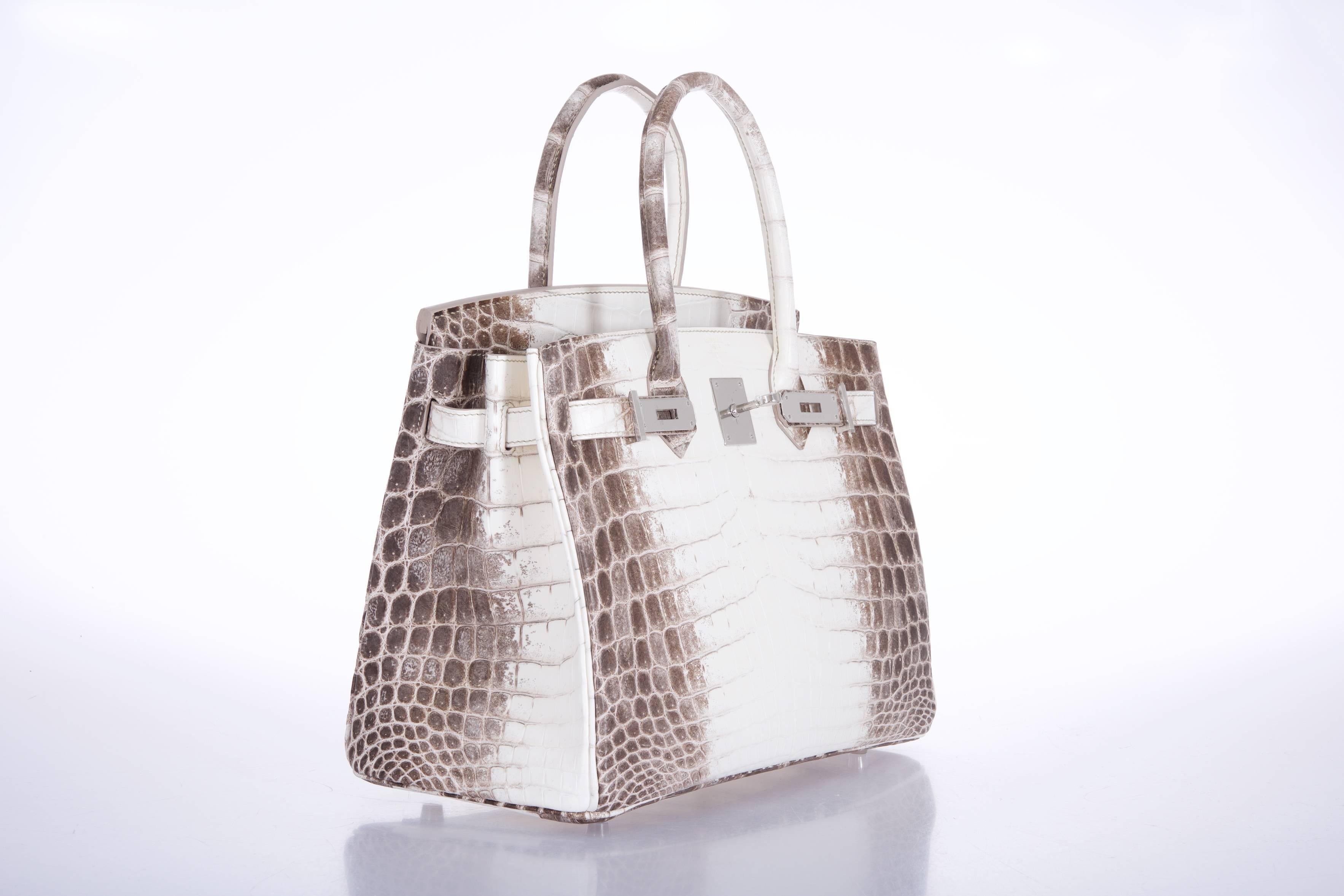 Women's or Men's Hermes Birkin 30CM Matte White Himalayan Crocodile Palladium Ultra Rare For Sale