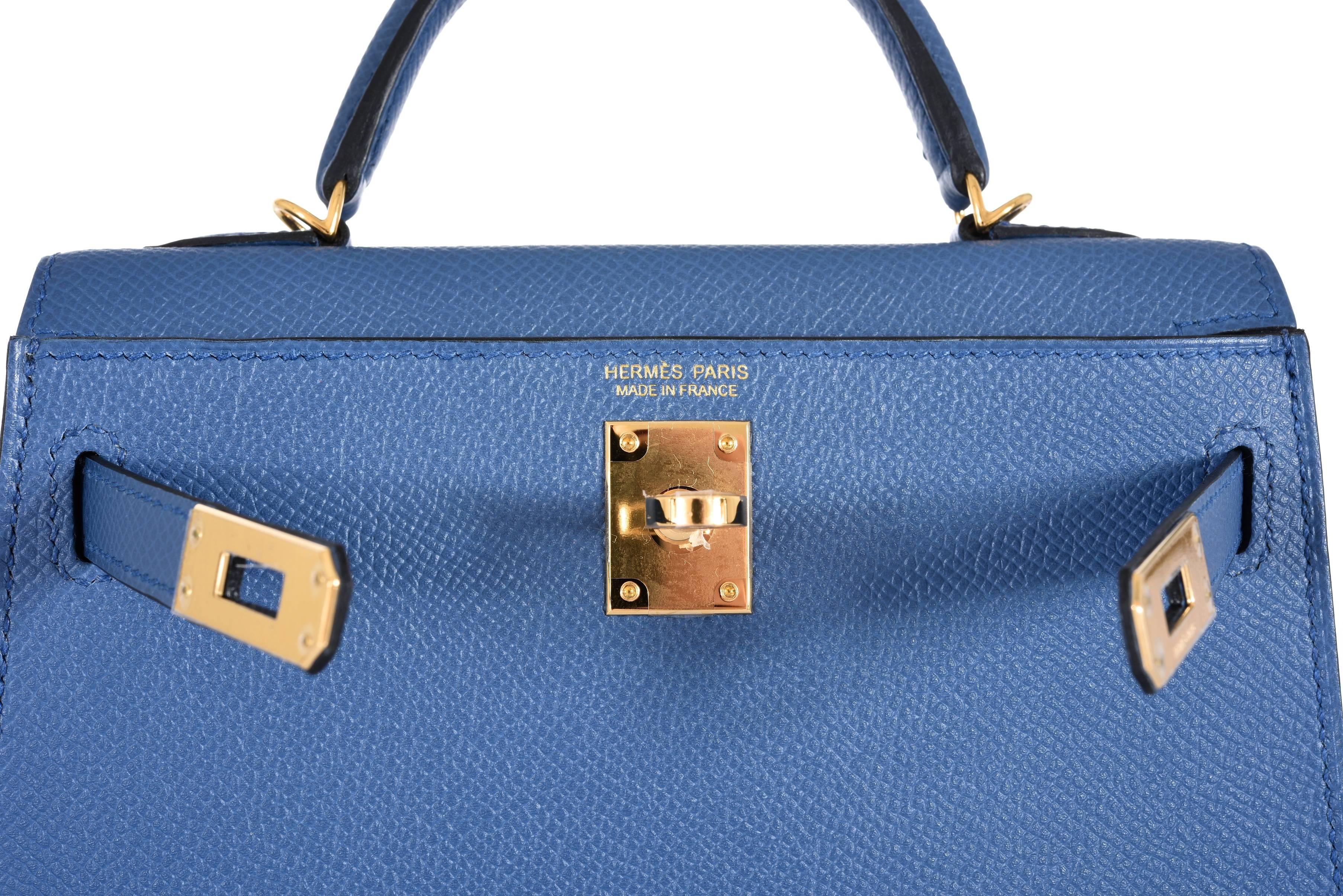 New Condition
New limited edition Hermes Kelly you have never seen before!
Hermes 20cm Kelly in stunning new blue agate Epsom leather with gold hardware.
This 20cm cross body Kelly is big enough to fit an iPhone 6 plus! Very limited production