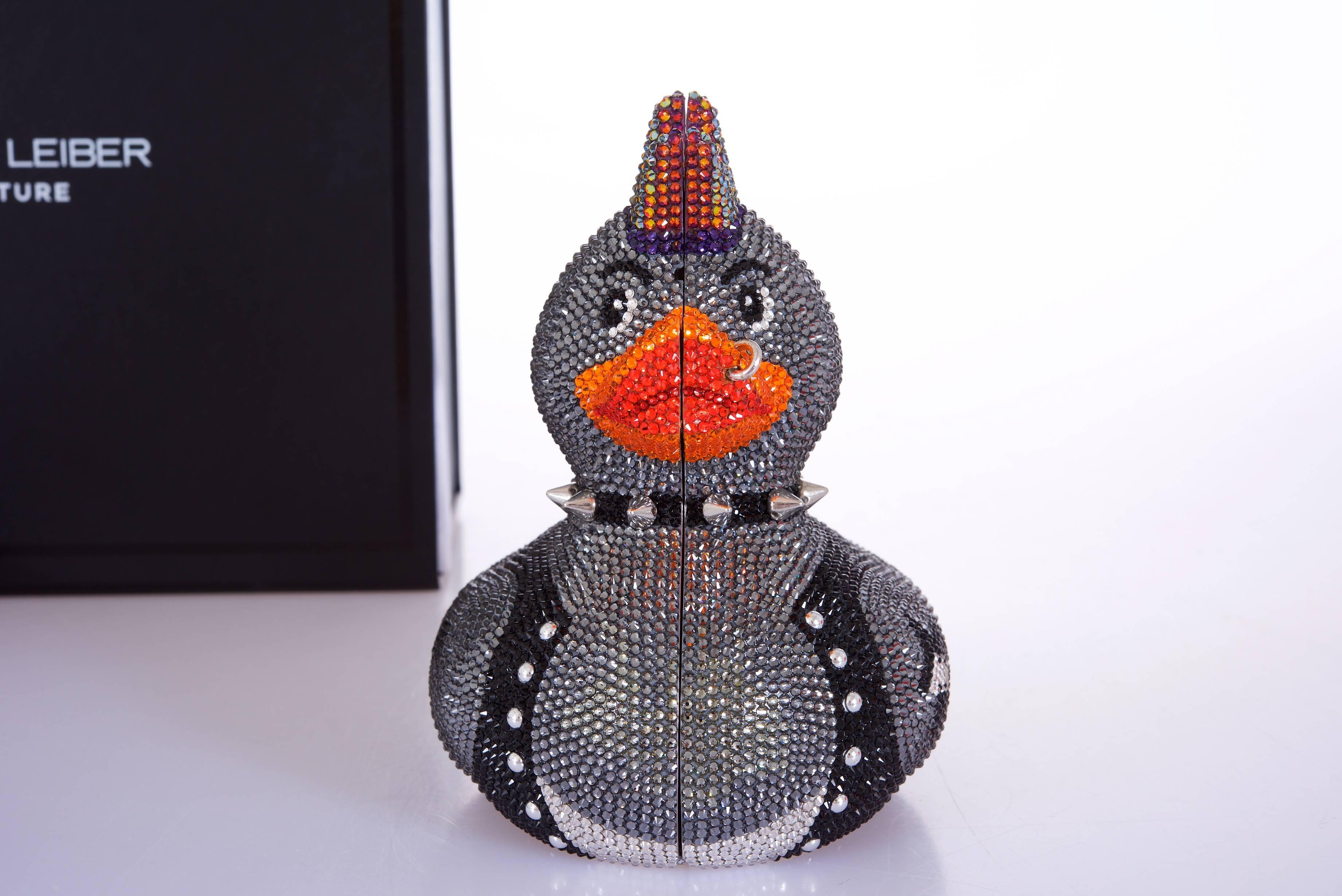 Judith Leiber 'Sid' punk rubber duck crystal pavé minaudière In New Condition For Sale In NYC Tri-State/Miami, NY