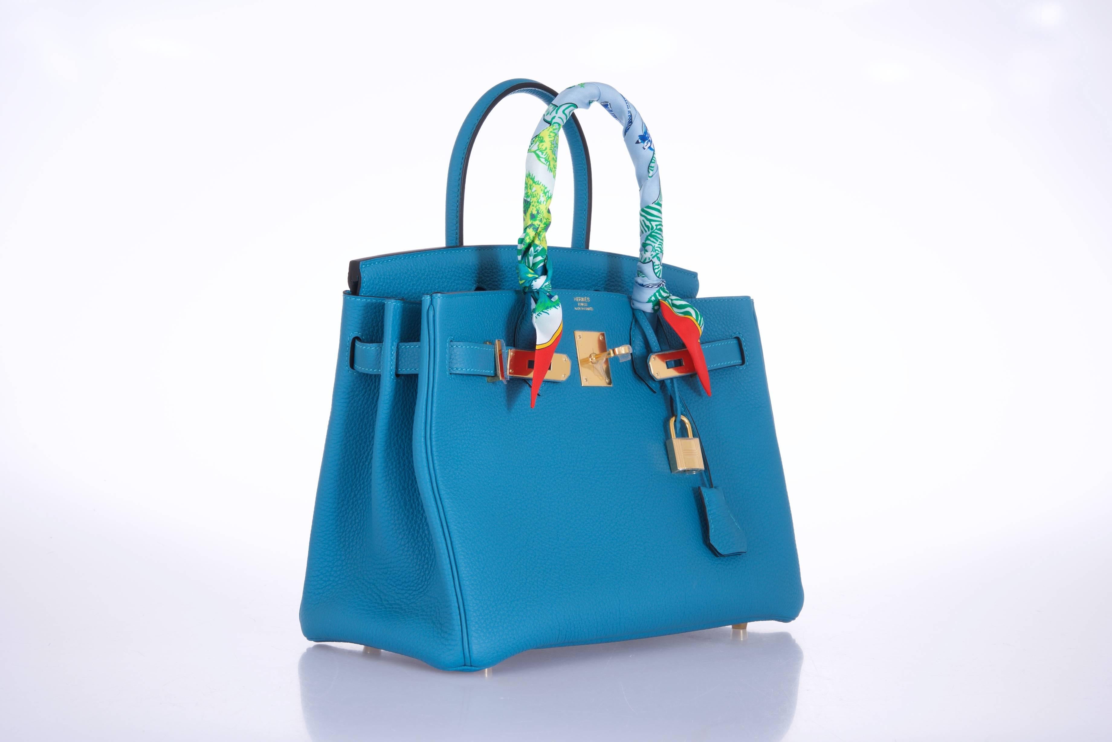 Blue Hermes Birkin Bag 30cm Turquoise Togo with Gold hardware JaneFinds