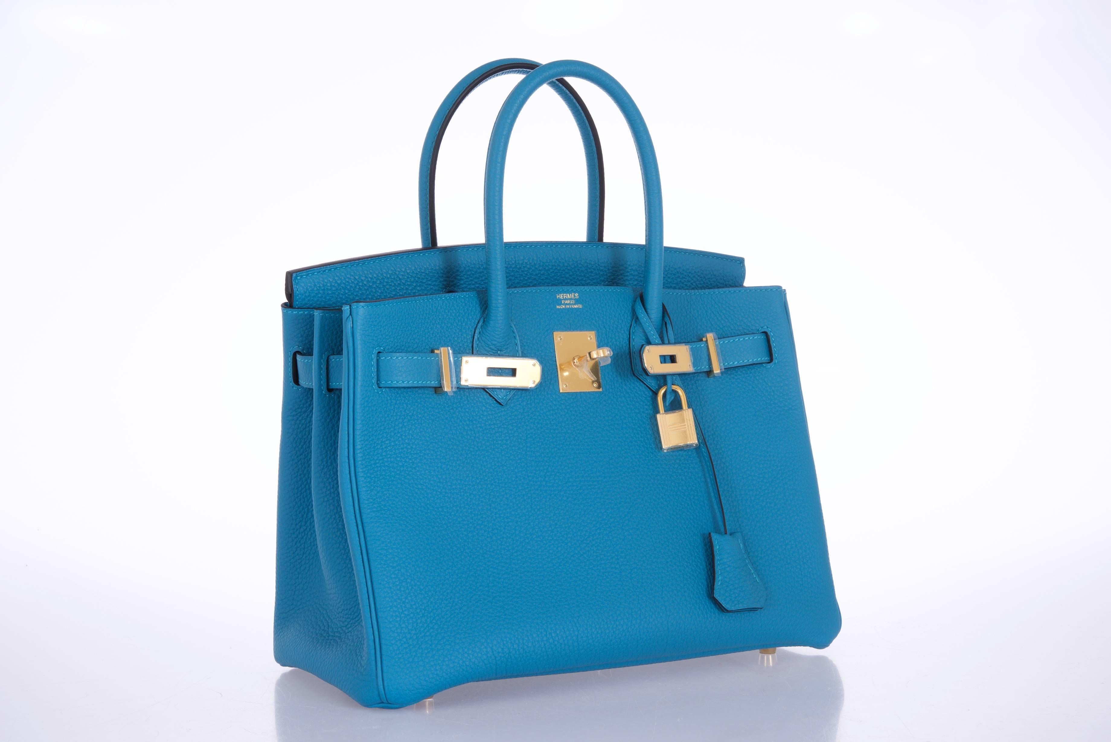 Hermes Birkin Bag 30cm Turquoise Togo with Gold hardware JaneFinds 3