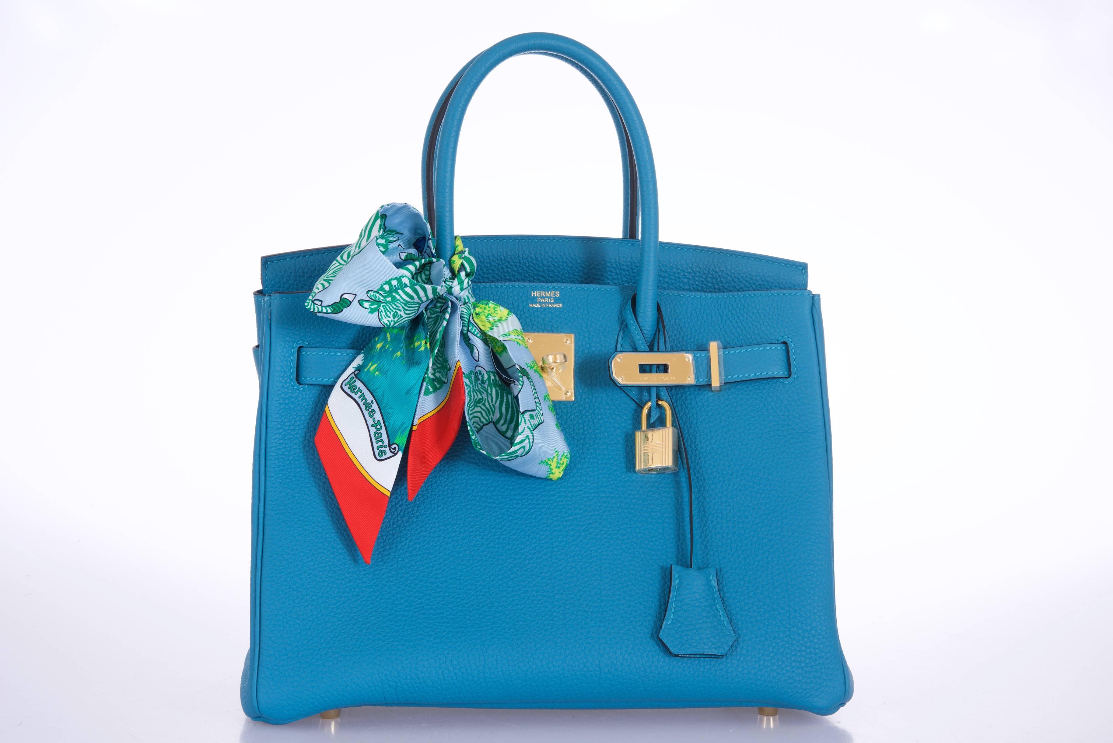 Hermes Birkin Bag 30cm Turquoise Togo with Gold hardware JaneFinds 4