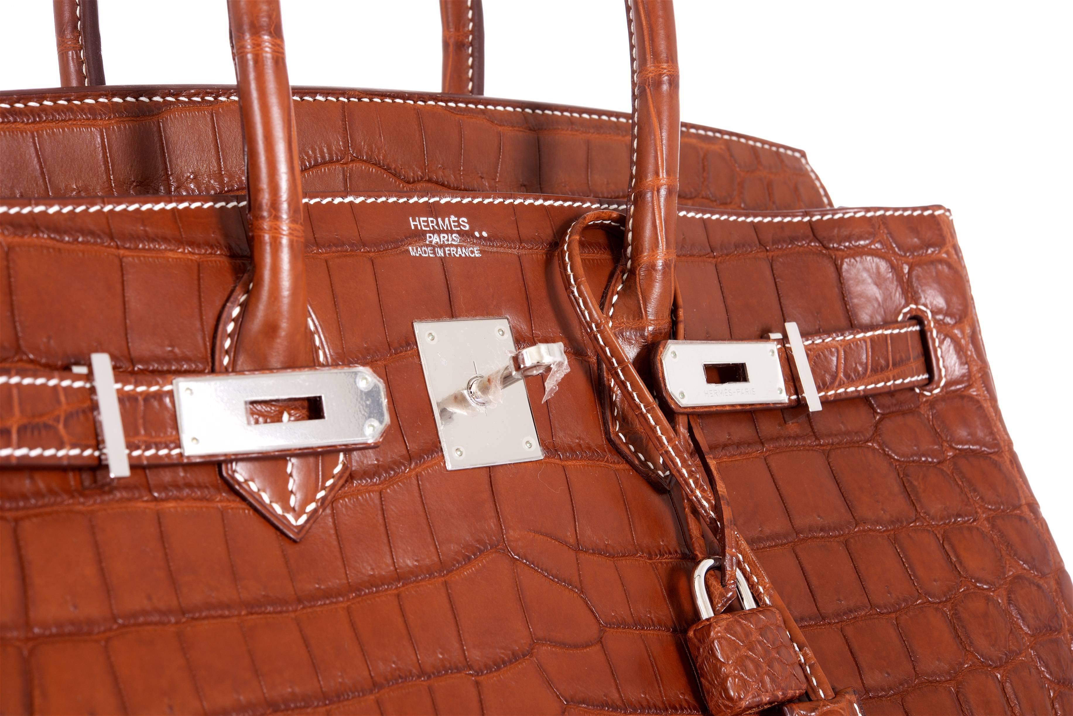 Hermes Birkin Bag 35cm Matte Barenia Fauve Nilo Croc In New Condition For Sale In NYC Tri-State/Miami, NY