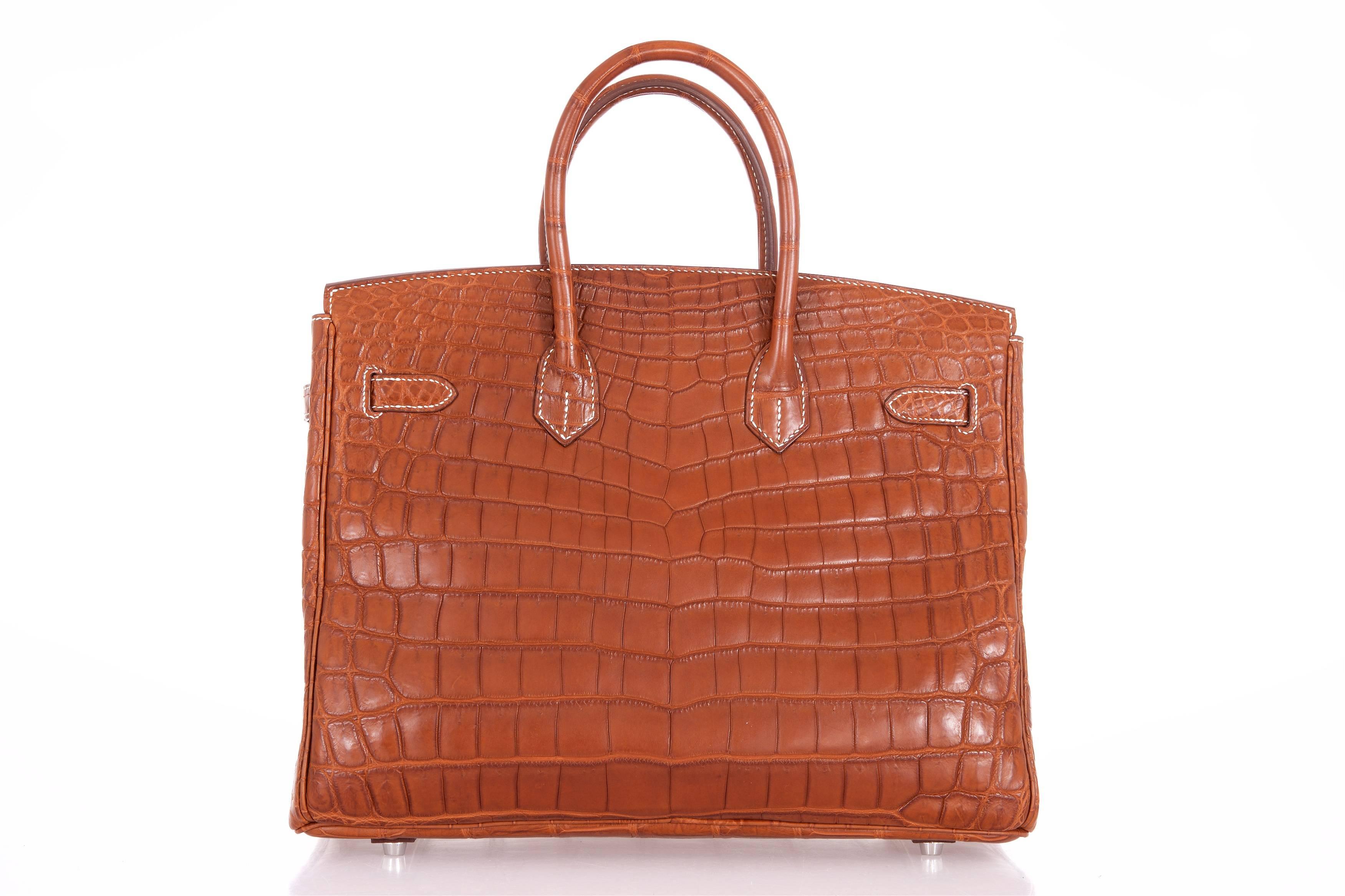 Brown Hermes Birkin Bag 35cm Matte Barenia Fauve Nilo Croc For Sale