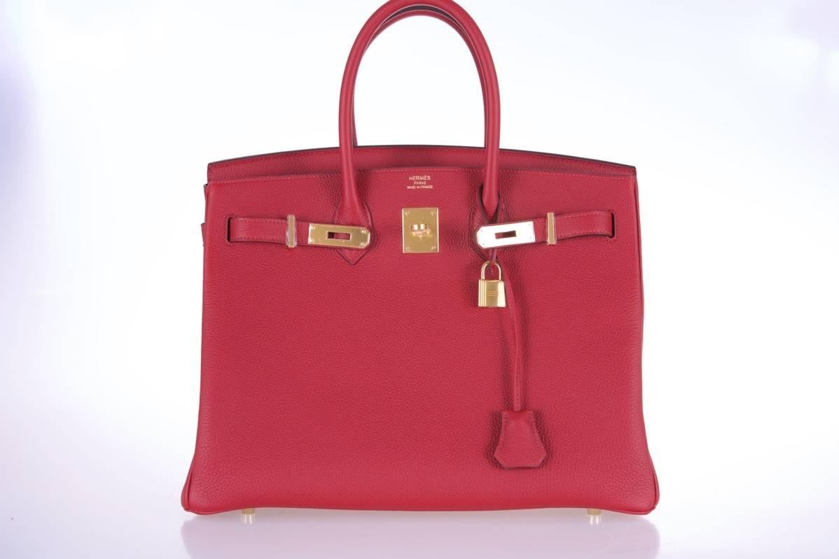 Hermes 35cm Birkin Bag Red Rouge Grenat Togo Leather GHW INCREDIBLE COLOR For Sale 2