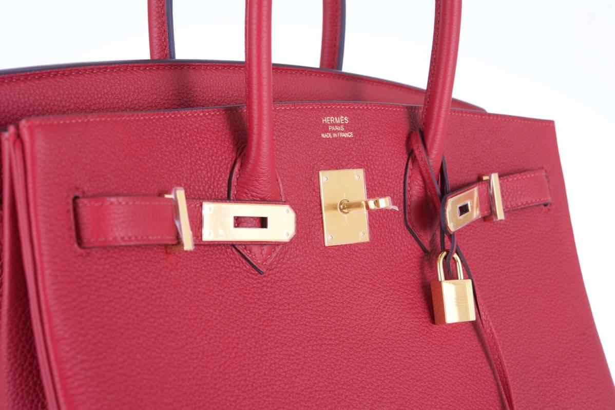 Hermes 35cm Birkin Bag Red Rouge Grenat Togo Leather GHW INCREDIBLE COLOR For Sale 4