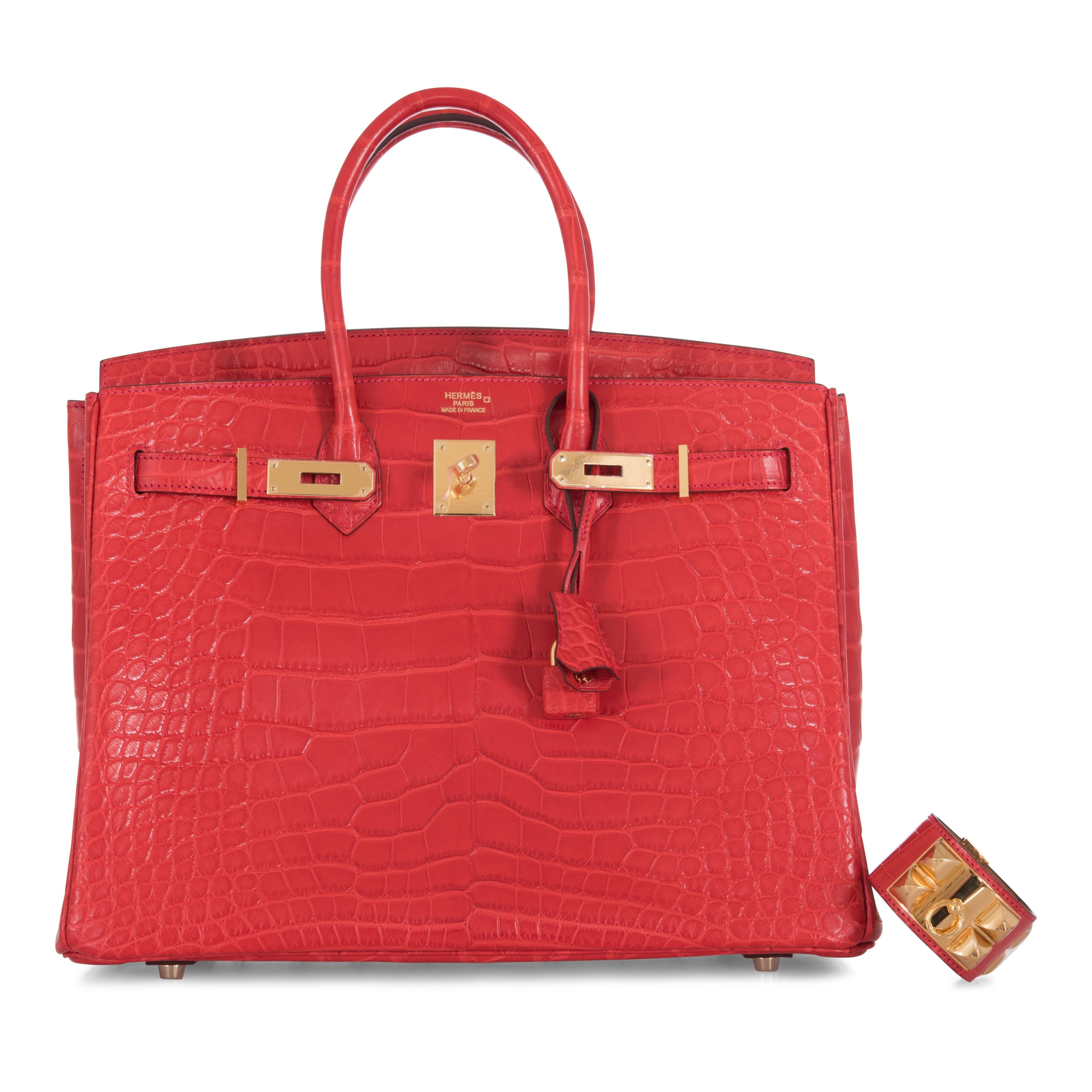 Hermes 35cm Birkin Bag Geranium Red Matte Alligator With Insane Gold Hardware For Sale 6