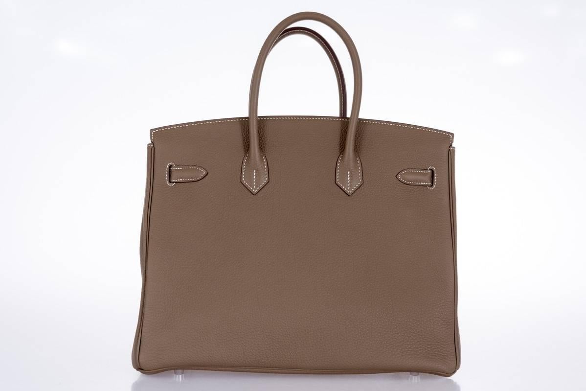 Hermes Birkin Bag 35 Etoupe Togo Leather with an extra phone pocket For Sale 2