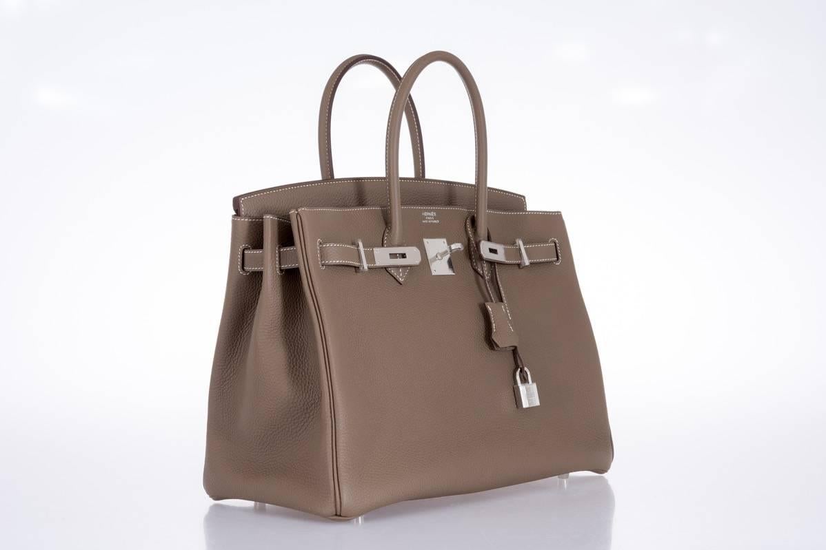 Brown Hermes Birkin Bag 35 Etoupe Togo Leather with an extra phone pocket For Sale