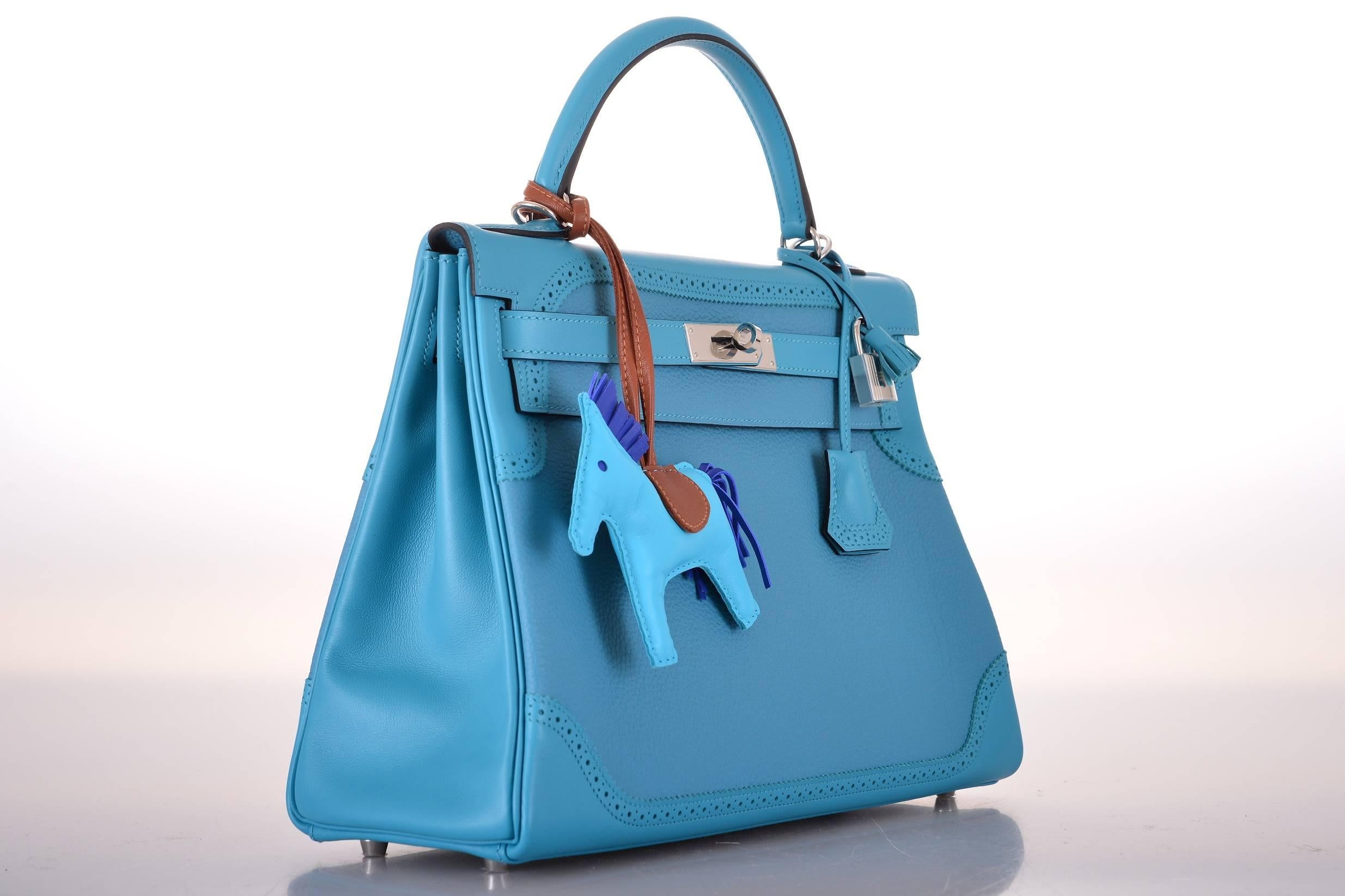 Blue HERMES Ghillies Kelly Swift Mix 32cm Turquoise BAG JaneFinds For Sale